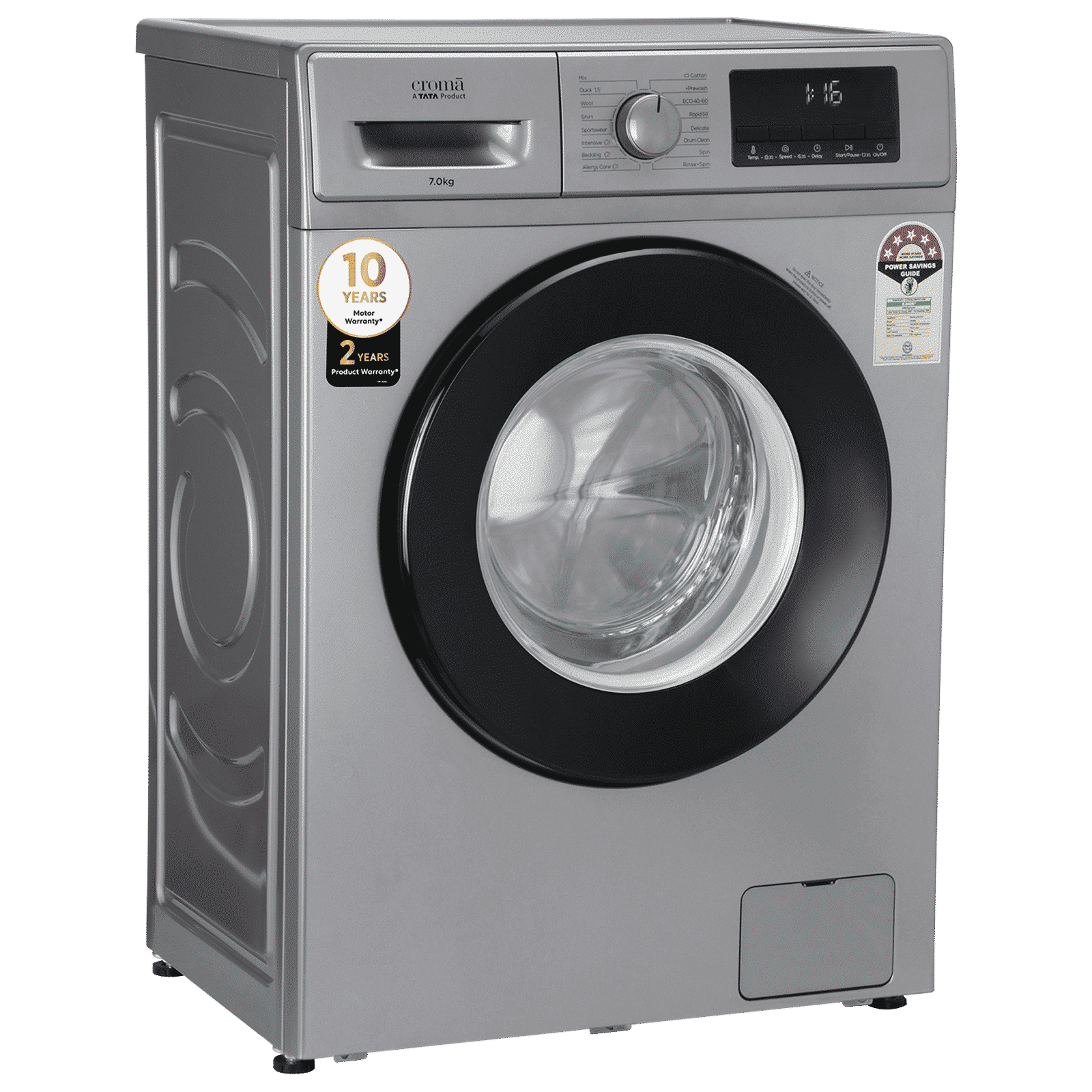 Croma 7 kg 5 Star Inverter Fully Automatic Front Load Washing Machine (2025 Model, Built in heater, Silver Grey)_16