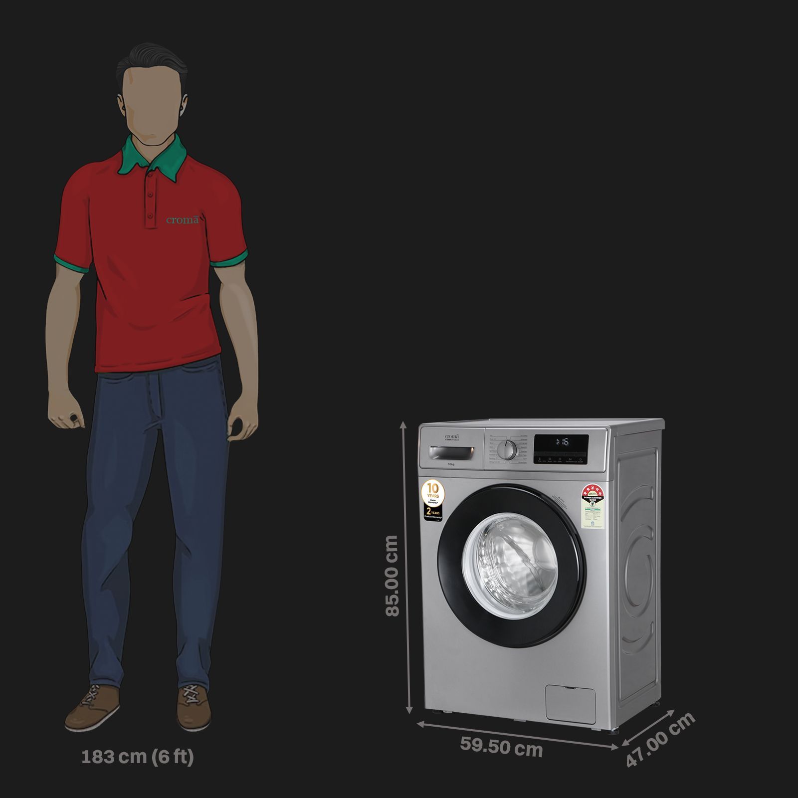 Croma 7 kg 5 Star Inverter Fully Automatic Front Load Washing Machine (2025 Model, Built in heater, Silver Grey)_3