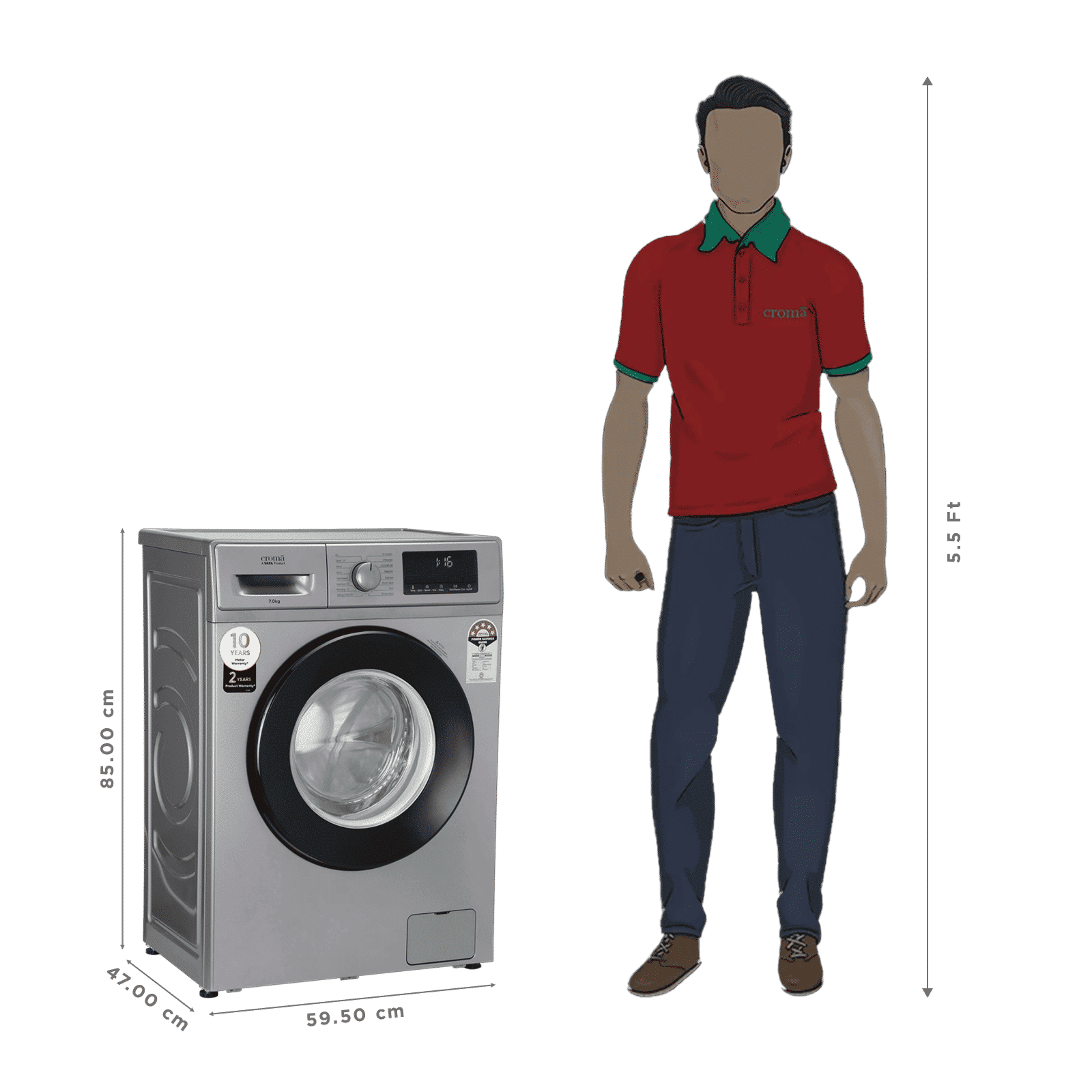 Croma 7 kg 5 Star Inverter Fully Automatic Front Load Washing Machine (2025 Model, Built in heater, Silver Grey)_3