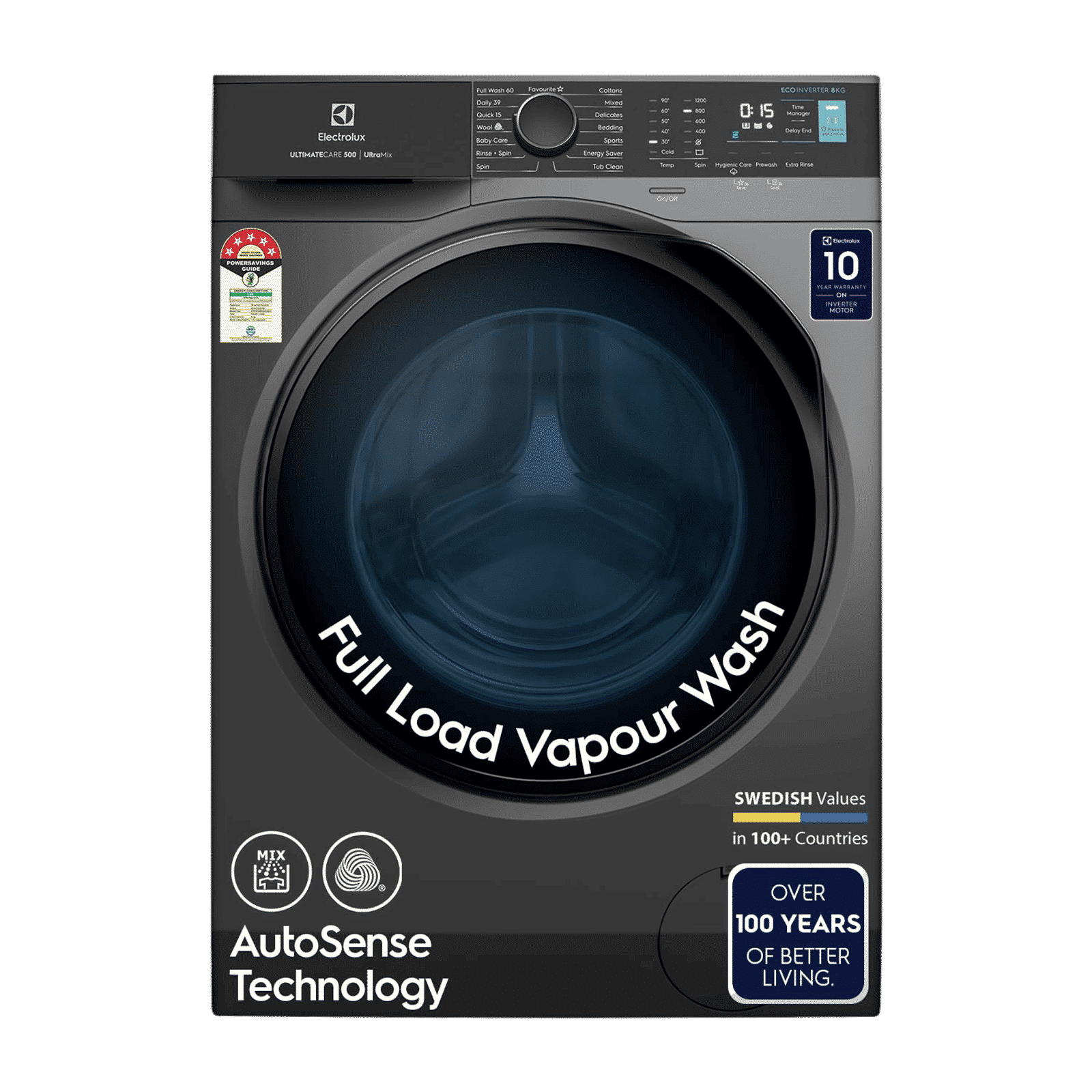 Electrolux 8 kg 5 Star Inverter Fully Automatic Front Load Washing Machine (Ultimate Care 500, EWF8024R5SB, Woolmark Approved, Onyx Dark Silver)_1