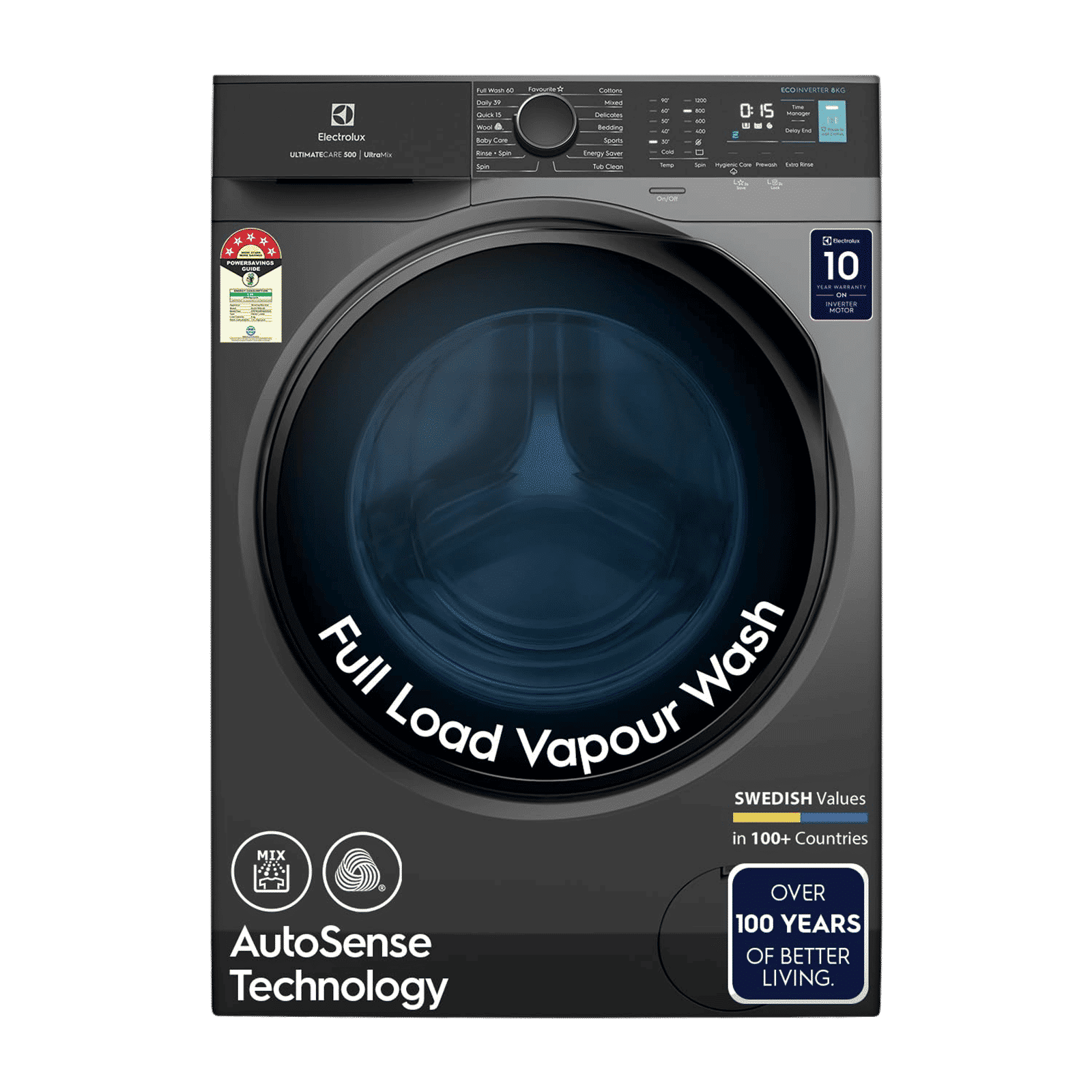 Electrolux 8 kg 5 Star Inverter Fully Automatic Front Load Washing Machine (Ultimate Care 500, EWF8024R5SB, Woolmark Approved, Onyx Dark Silver)_1