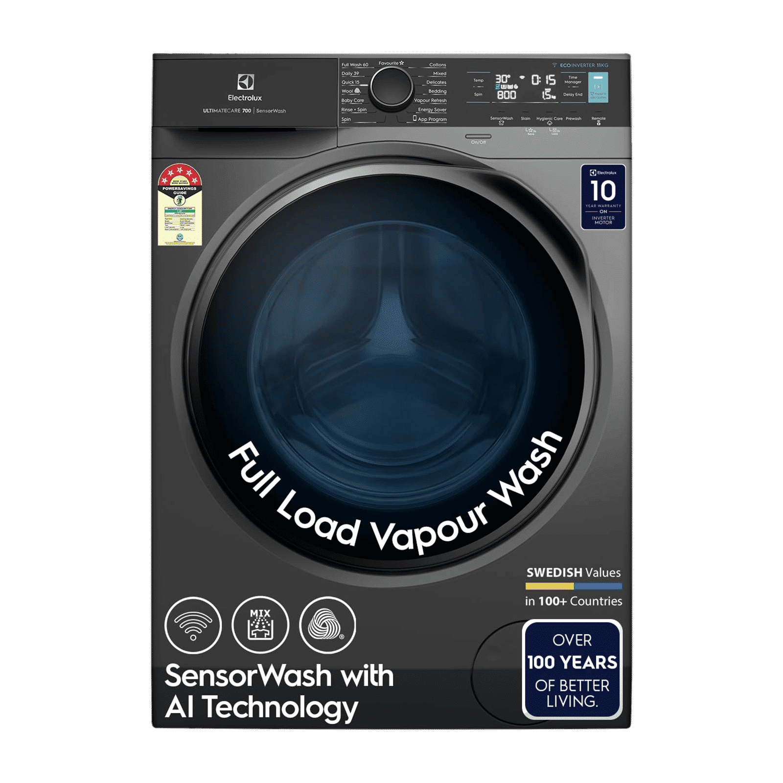 Electrolux 11 kg 5 Star Wifi Inverter Fully Automatic Front Load Washing Machine (Ultimate Care 700, EWF1142R7SB, Woolmark Approved, Onyx Dark Silver)_1