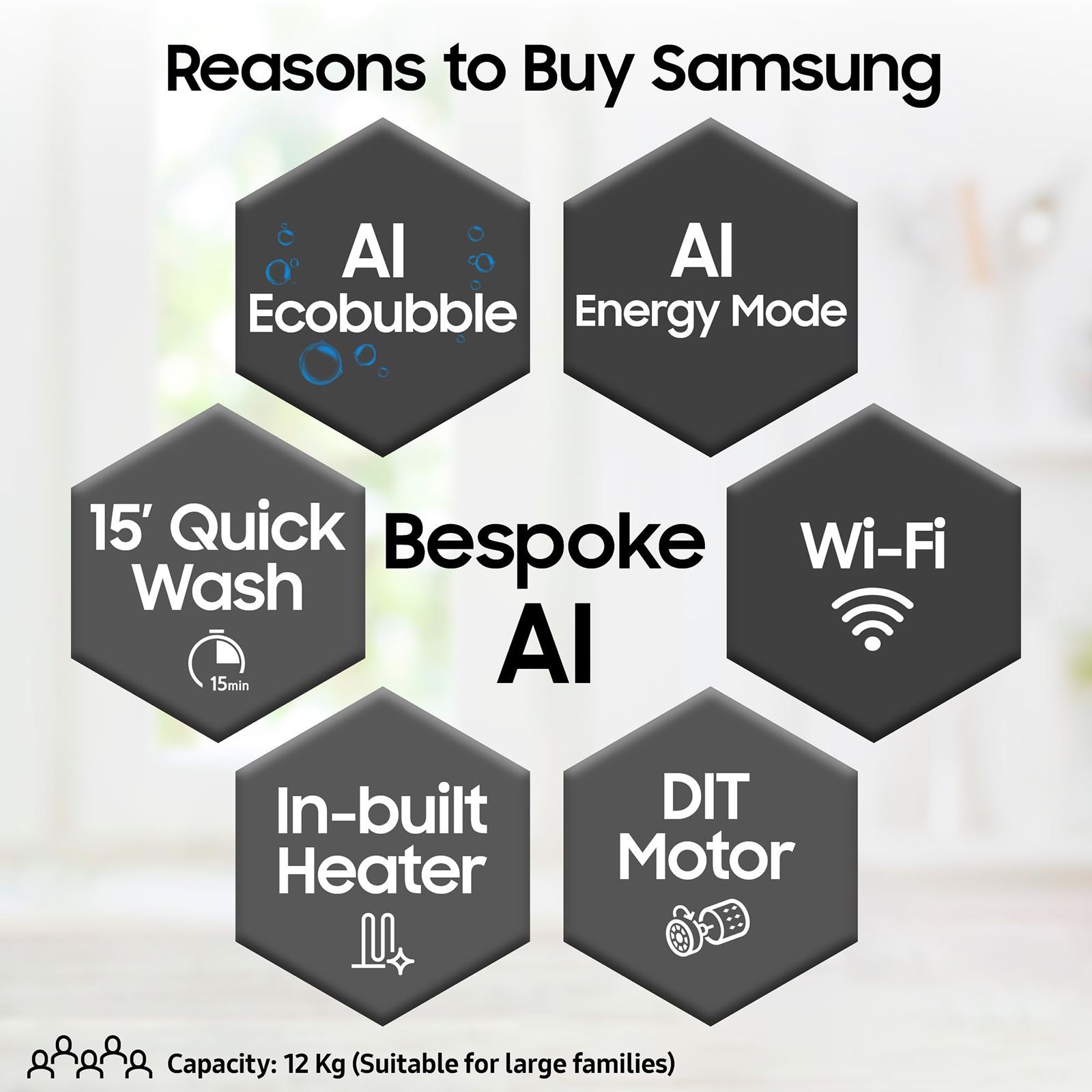 SAMSUNG 12 kg 5 Star Wi-Fi Inverter Fully Automatic Front Load Washing Machine (WW12DG5B24ABTL, AI EcoBubble, Black) SAMSUNG 12 kg 5 Star Wi-Fi Inverter Fully Automatic Front Load Washing Machine (WW12DG5B24ABTL, AI EcoBubble, Black)_12