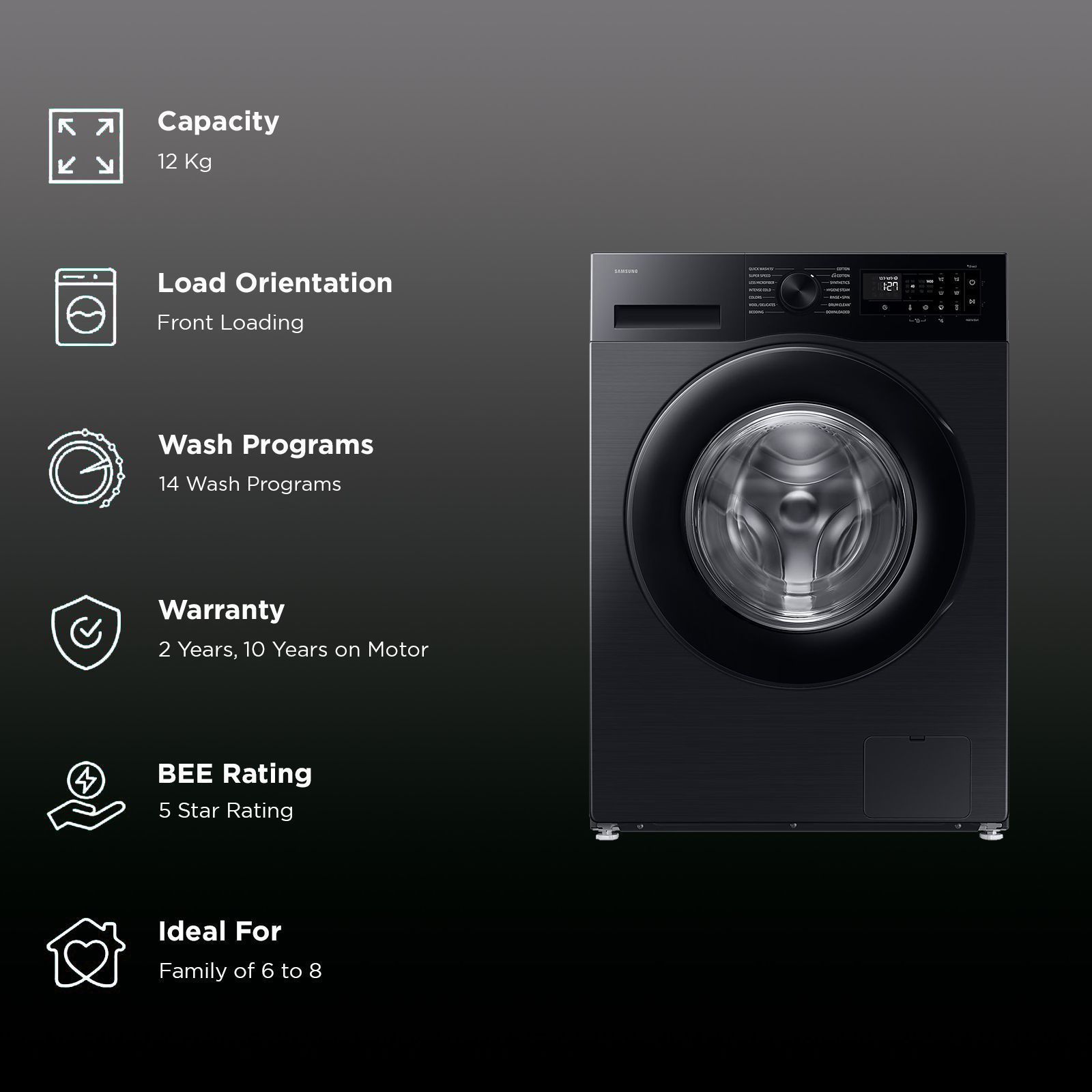 SAMSUNG 12 kg 5 Star Wi-Fi Inverter Fully Automatic Front Load Washing Machine (WW12DG5B24ABTL, AI EcoBubble, Black)_2