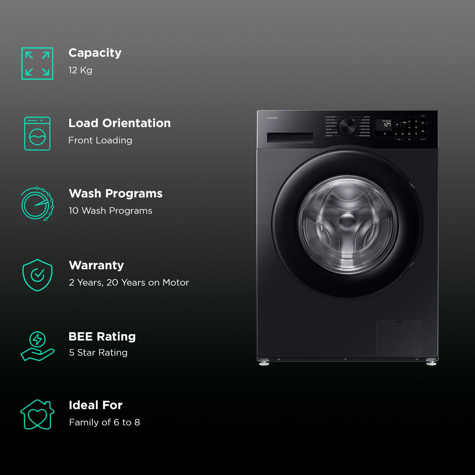 SAMSUNG 12 kg 5 Star Wi-Fi Inverter Fully Automatic Front Load Washing Machine (WW12DG5B24ABTL, AI EcoBubble, Black) SAMSUNG 12 kg 5 Star Wi-Fi Inverter Fully Automatic Front Load Washing Machine (WW12DG5B24ABTL, AI EcoBubble, Black)_2