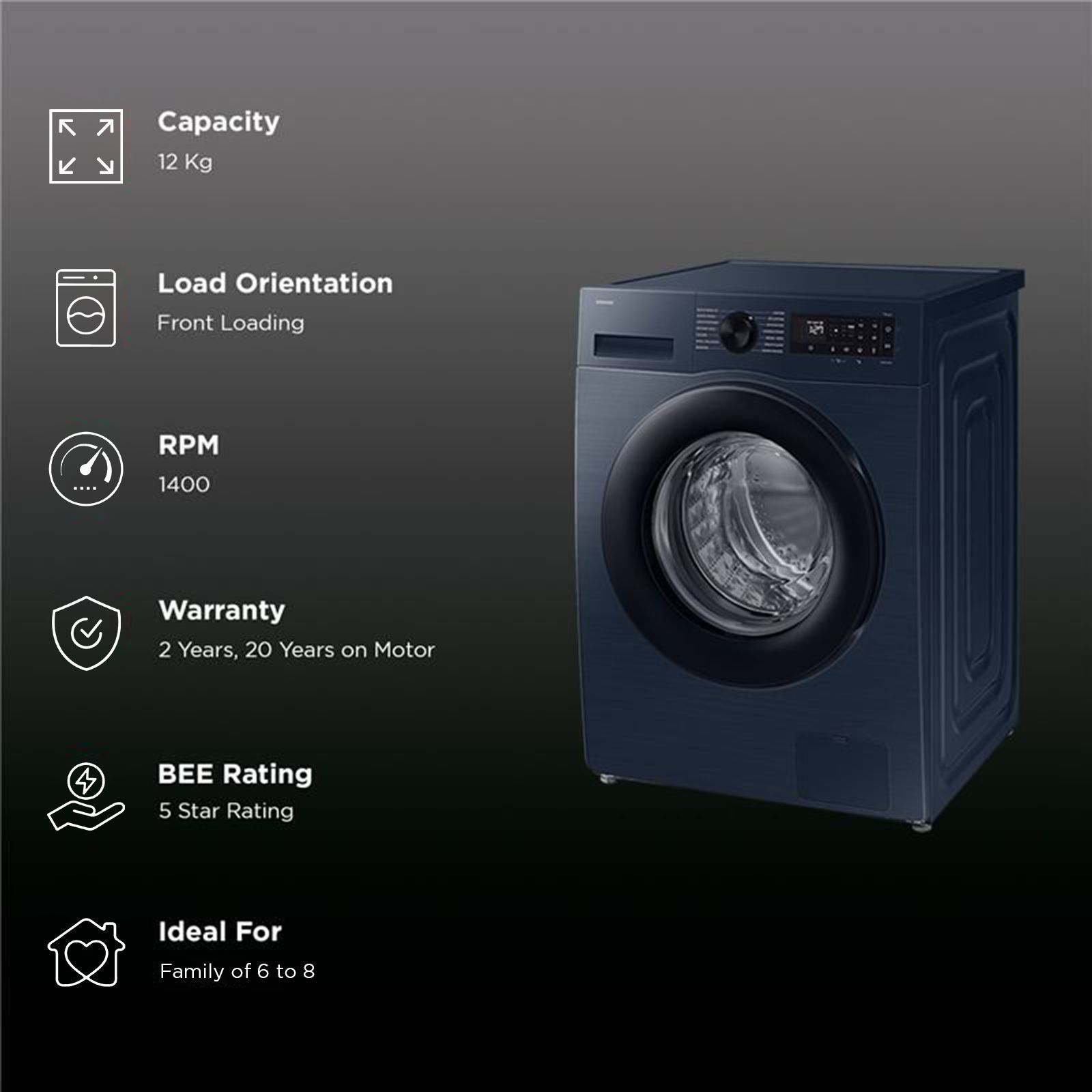 SAMSUNG 12 kg 5 Star Wi-Fi Inverter Fully Automatic Front Load Washing Machine (WW12DG5B24ABTL, AI Ecobubble, Navy)_2