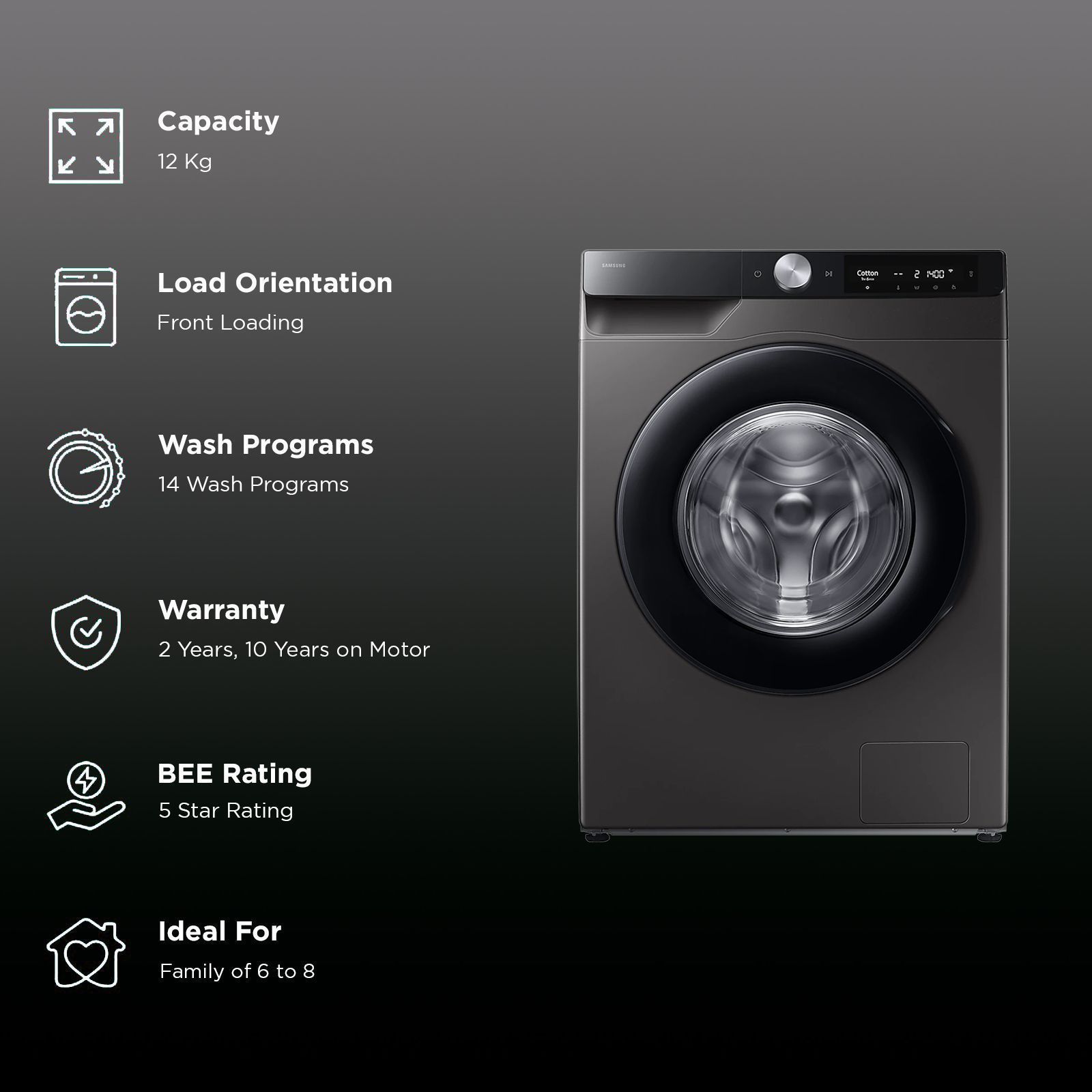 SAMSUNG 12 kg 5 Star Wi-Fi Inverter Fully Automatic Front Load Washing Machine (WW12DG6B24AXTL, AI Control, Inox)_2
