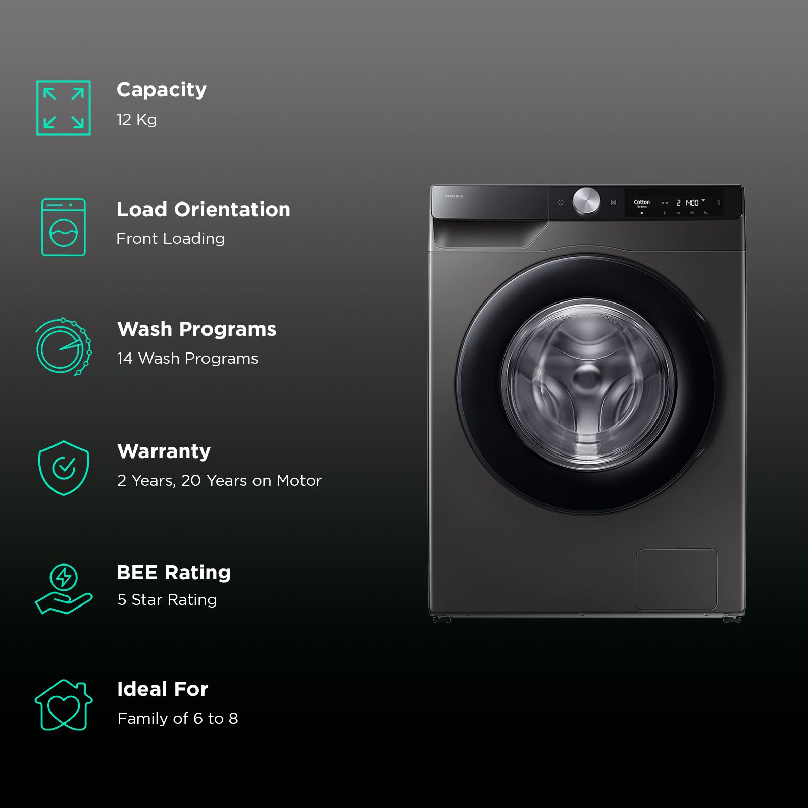 SAMSUNG 12 kg 5 Star Wi-Fi Inverter Fully Automatic Front Load Washing Machine (WW12DG6B24AXTL, AI Control, Inox)_2