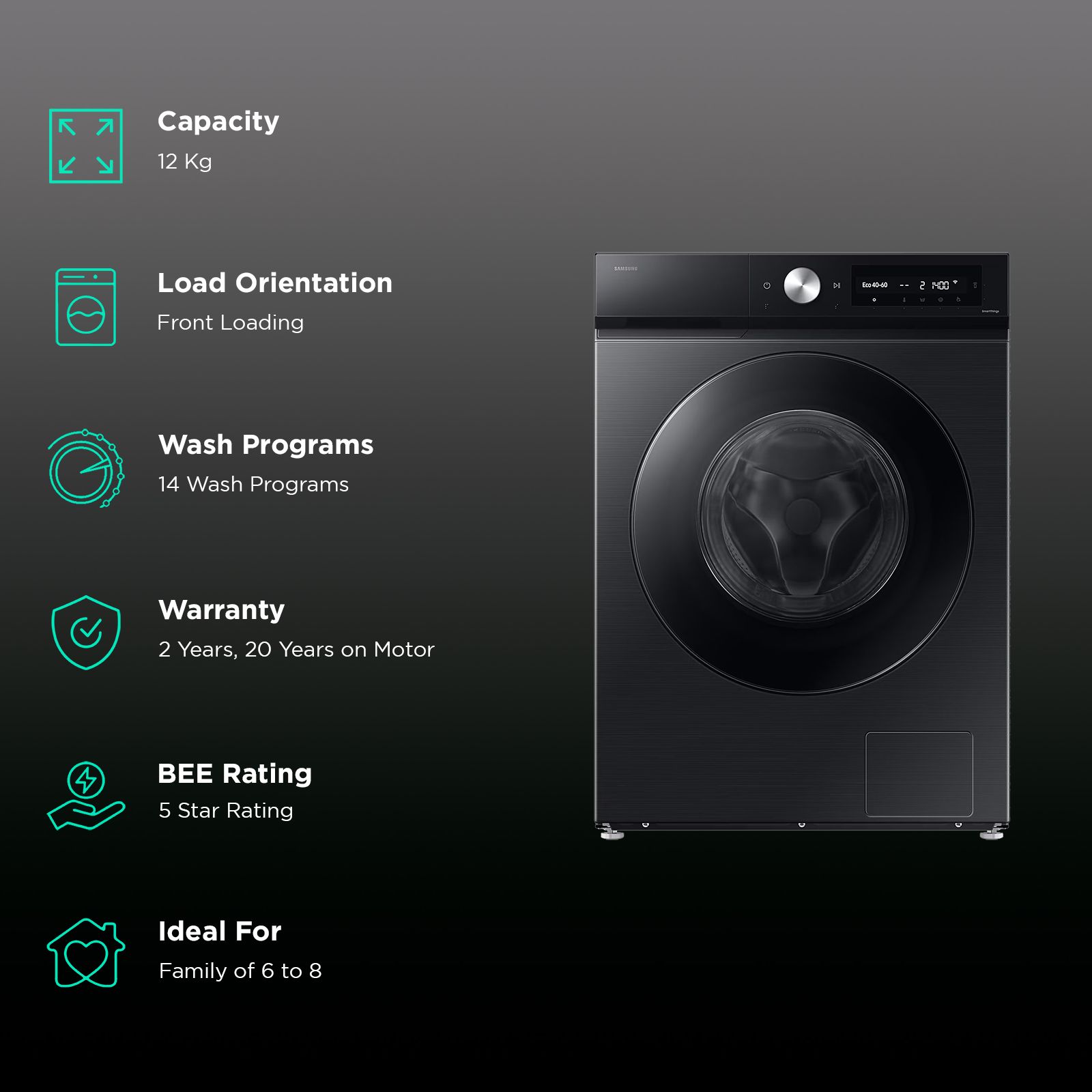 SAMSUNG 12 kg 5 Star Wi-Fi Inverter Fully Automatic Front Load Washing Machine (WW12DB7B24GBTL, AI Control, Black)_2