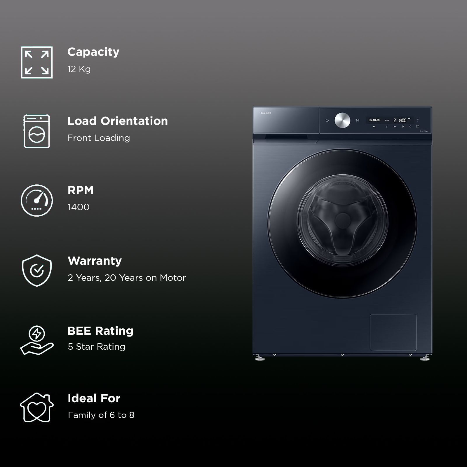 SAMSUNG 12 kg 5 Star Wi-Fi Inverter Fully Automatic Front Load Washing Machine (WW12DB8B54GSTL, AI Control, Navy)_2