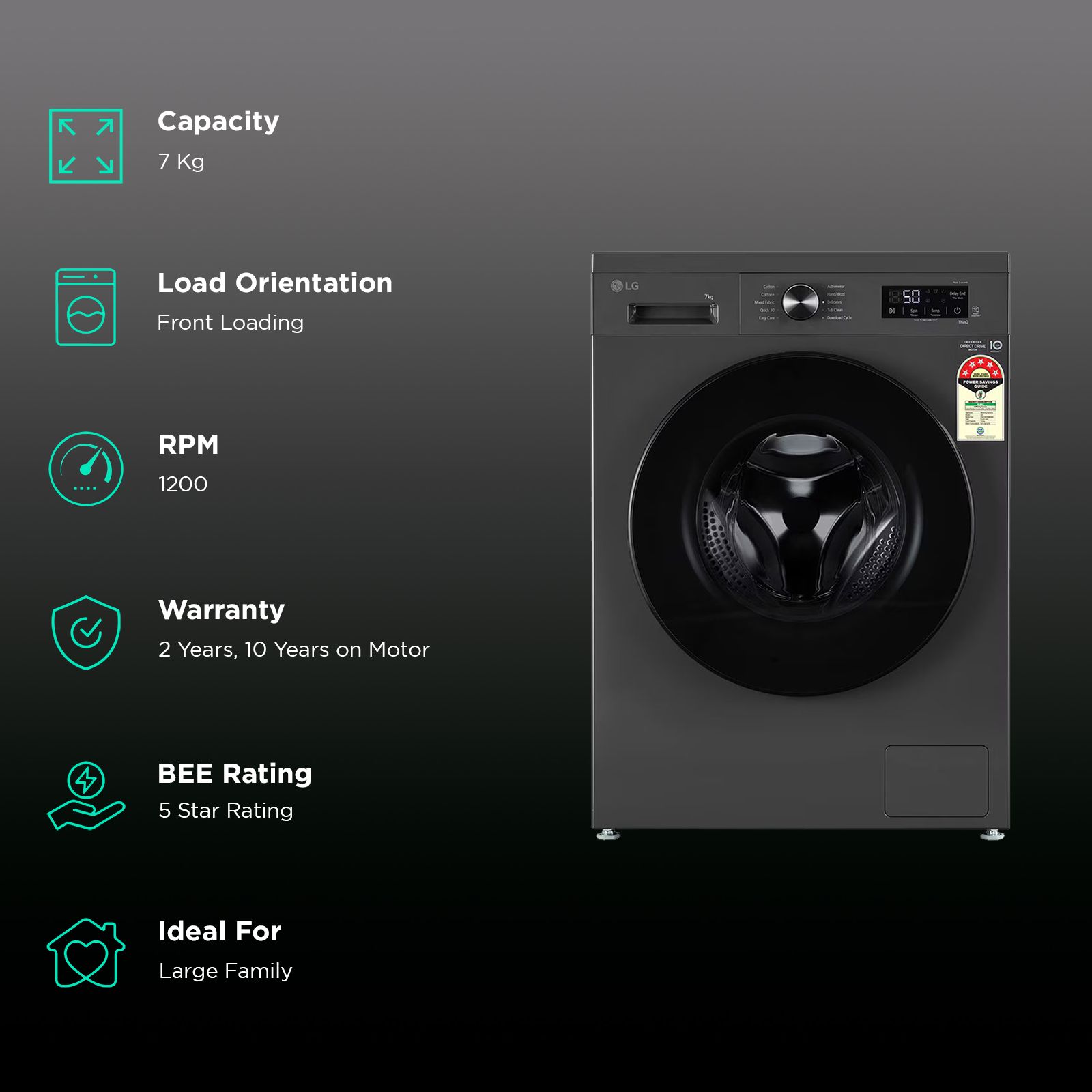 LG 7 kg 5 Star Wi-Fi Inverter Fully Automatic Front Load Washing Machine (FHB1207Z4M, Auto Restart, Middle Black) LG 7 kg 5 Star Wi-Fi Inverter Fully Automatic Front Load Washing Machine (FHB1207Z4M, Auto Restart, Middle Black)_2