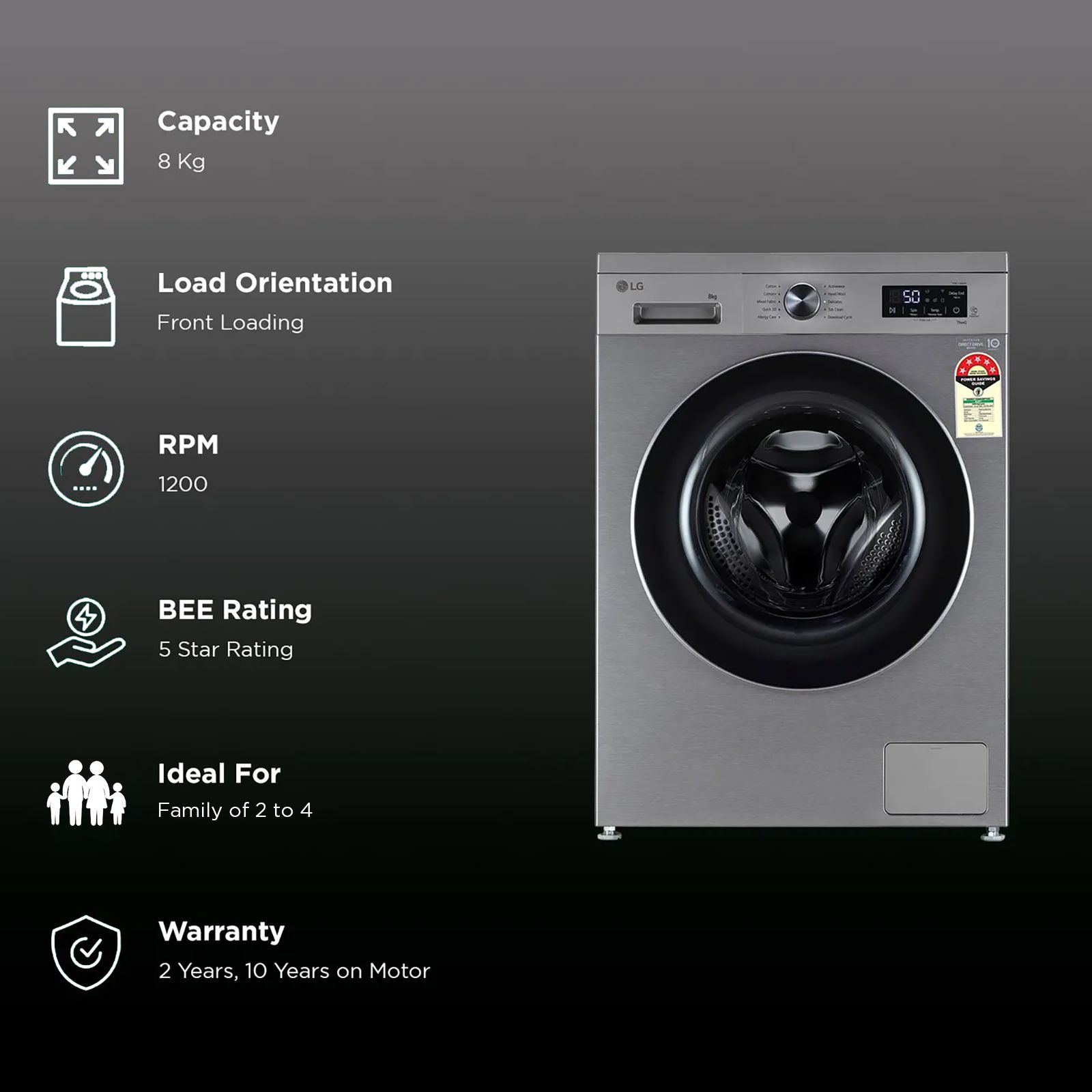 LG 8 kg 5 Star Wi-Fi Inverter Fully Automatic Front Load Washing Machine (FHB1208Z4P, Smart Diagnosis, Platinum Silver)_2