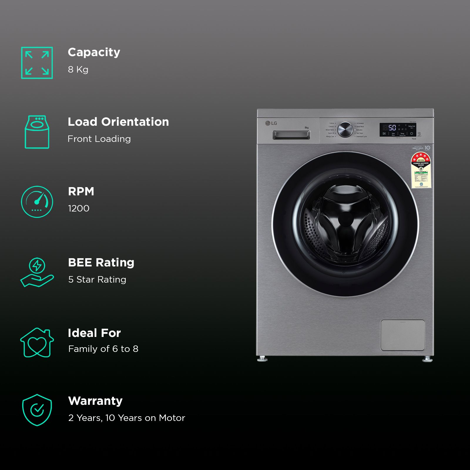 LG 8 kg 5 Star Wi-Fi Inverter Fully Automatic Front Load Washing Machine (FHB1208Z4P, Smart Diagnosis, Platinum Silver)_2