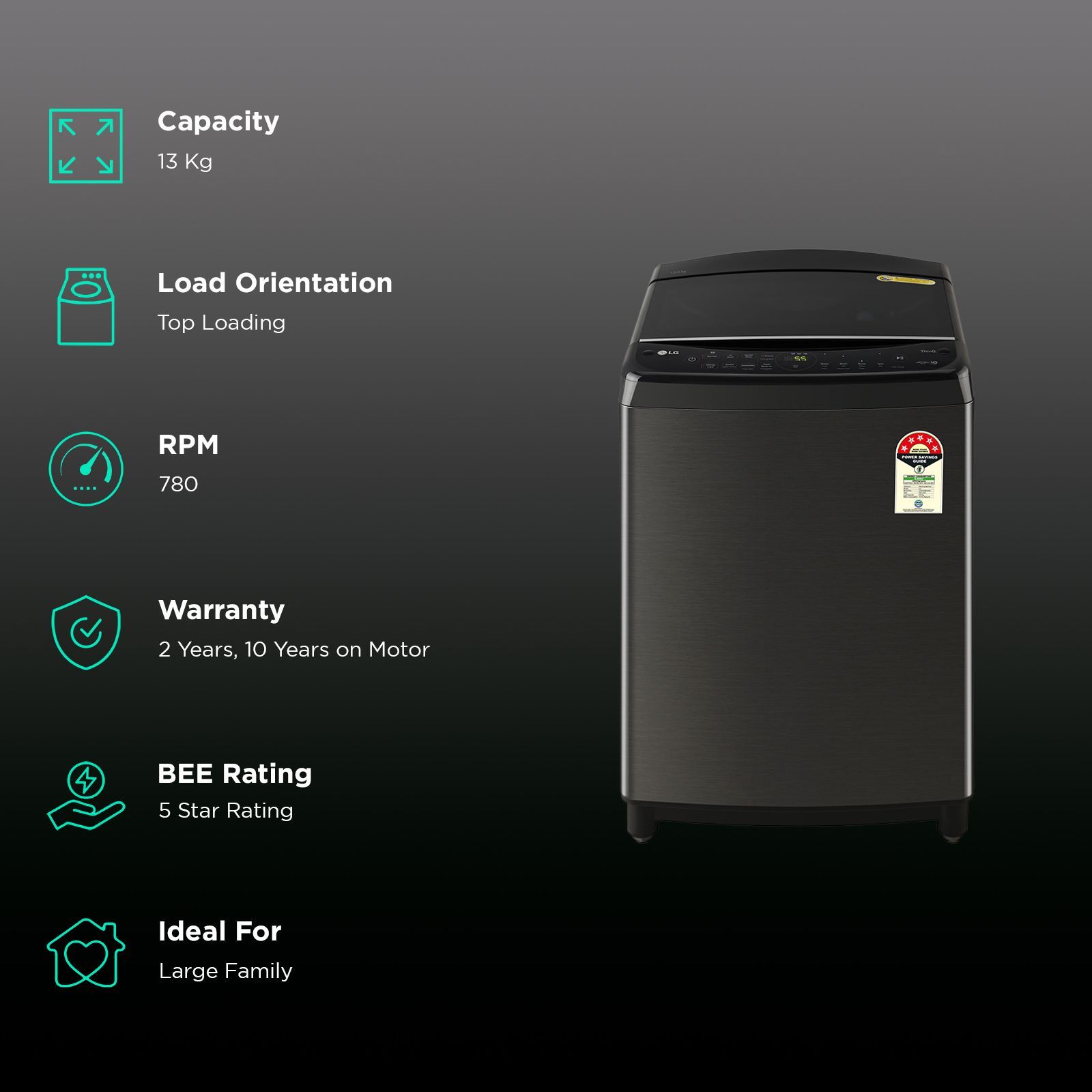LG 13 kg 5 Star Wi-Fi Fully Automatic Top Load Washing Machine (HEDD, THD13SWP.APBQEIL, AI Direct Drive, Platinum Black)_2