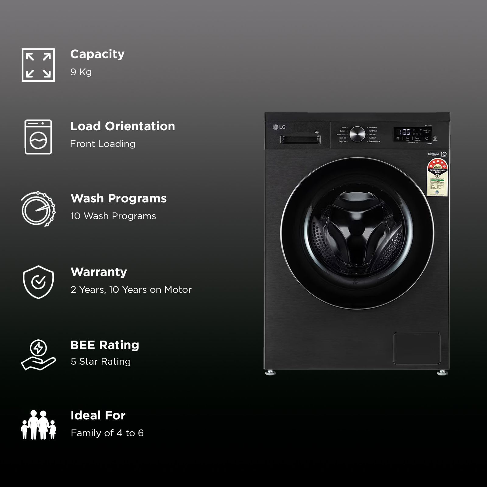 LG 9 kg 5 Star Wi-Fi Inverter Fully Automatic Front Load Washing Machine (FHB1209Z4B, Auto Restart, Platinum Black)_3