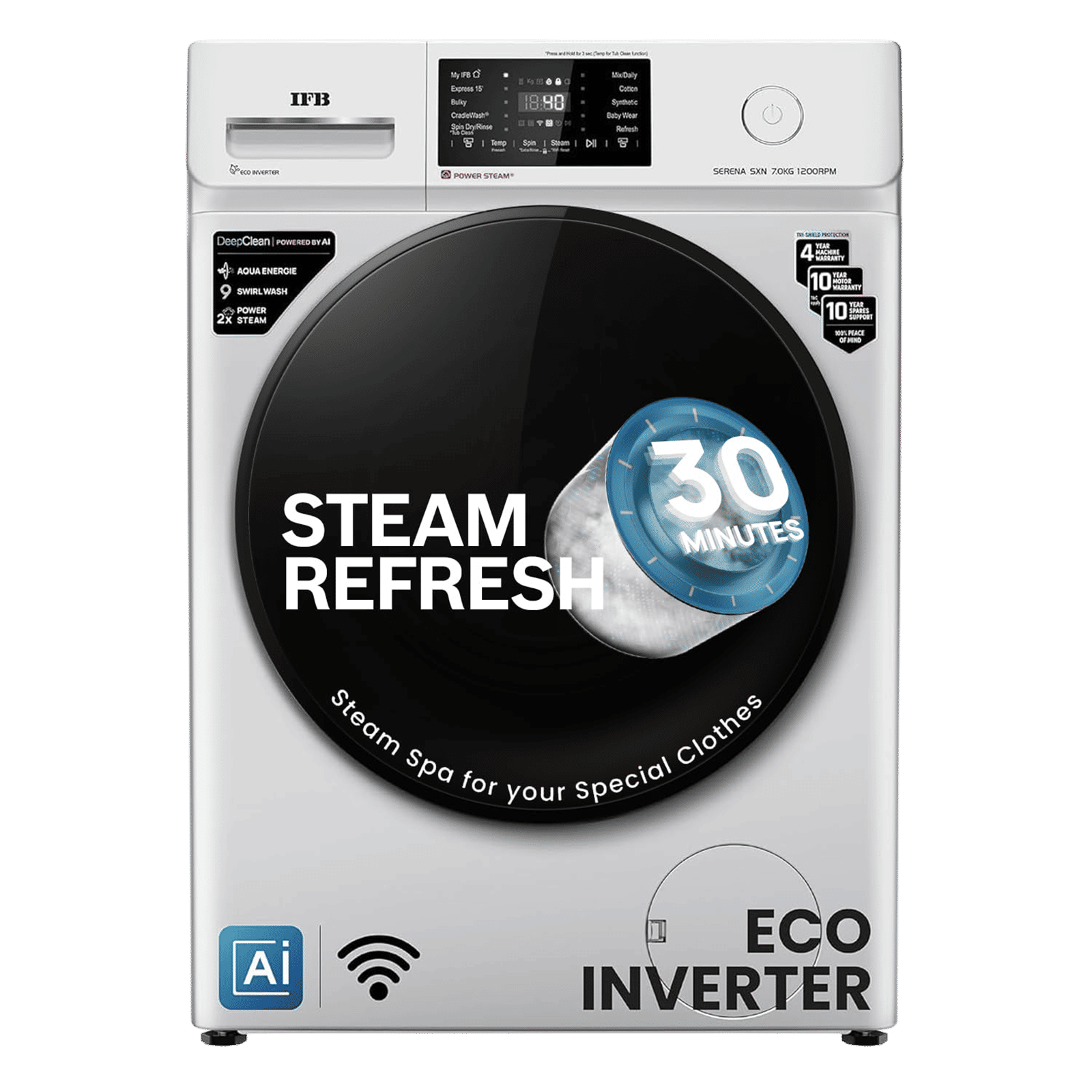 IFB 7 kg 5 Star Wi-Fi Inverter Fully Automatic Front Load Washing Machine (Senator SXN 7012, 9 Swirl Wash, Rich Silver)_1