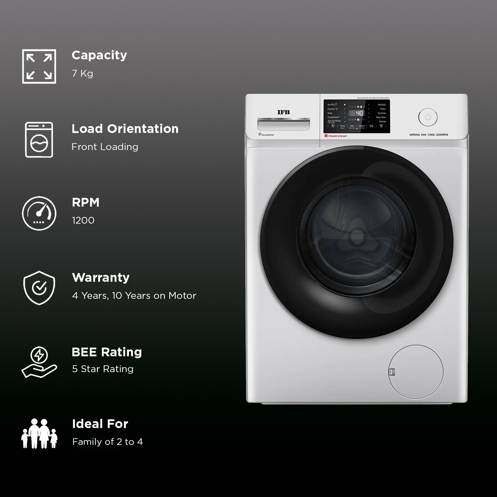 IFB 7 kg 5 Star Wi-Fi Inverter Fully Automatic Front Load Washing Machine (Senator SXN 7012, 9 Swirl Wash, Rich Silver)_3