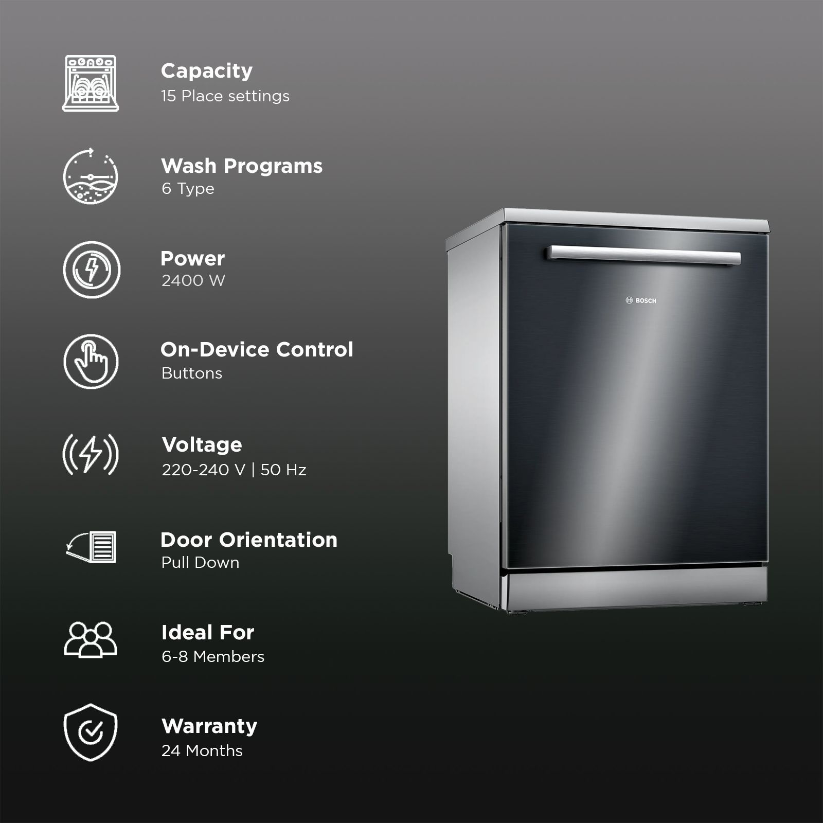 BOSCH Series 6 15 Place Settings Free Standing Dishwasher with Eco Silence Drive (No Pre-rinse Required, Black)_2