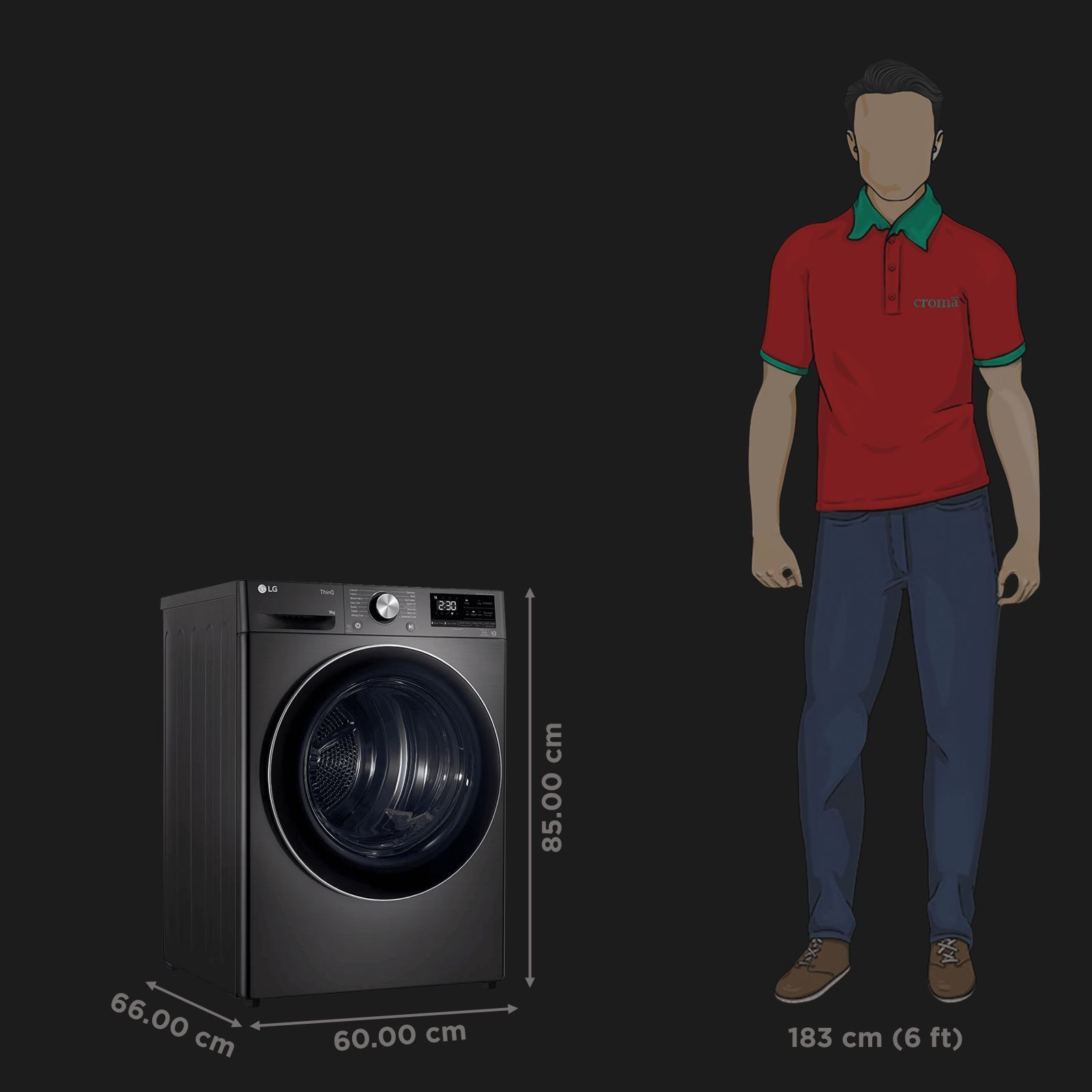 LG 9 kg Wi-Fi Fully Automatic Front Load Dryer (DHV09SAB, Dual Inverter Heat Pump, Black Steel)_2