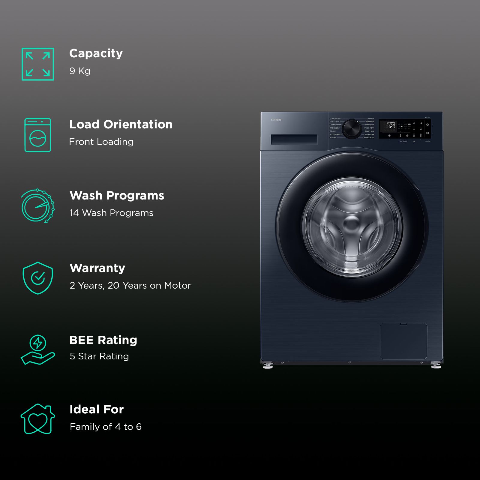 SAMSUNG 9 kg 5 Star Wi-Fi Inverter Fully Automatic Front Load Washing Machine (WW90DG5U24ASTL, Energy Mode, Navy) SAMSUNG 9 kg 5 Star Wi-Fi Inverter Fully Automatic Front Load Washing Machine (WW90DG5U24ASTL, Energy Mode, Navy)_2