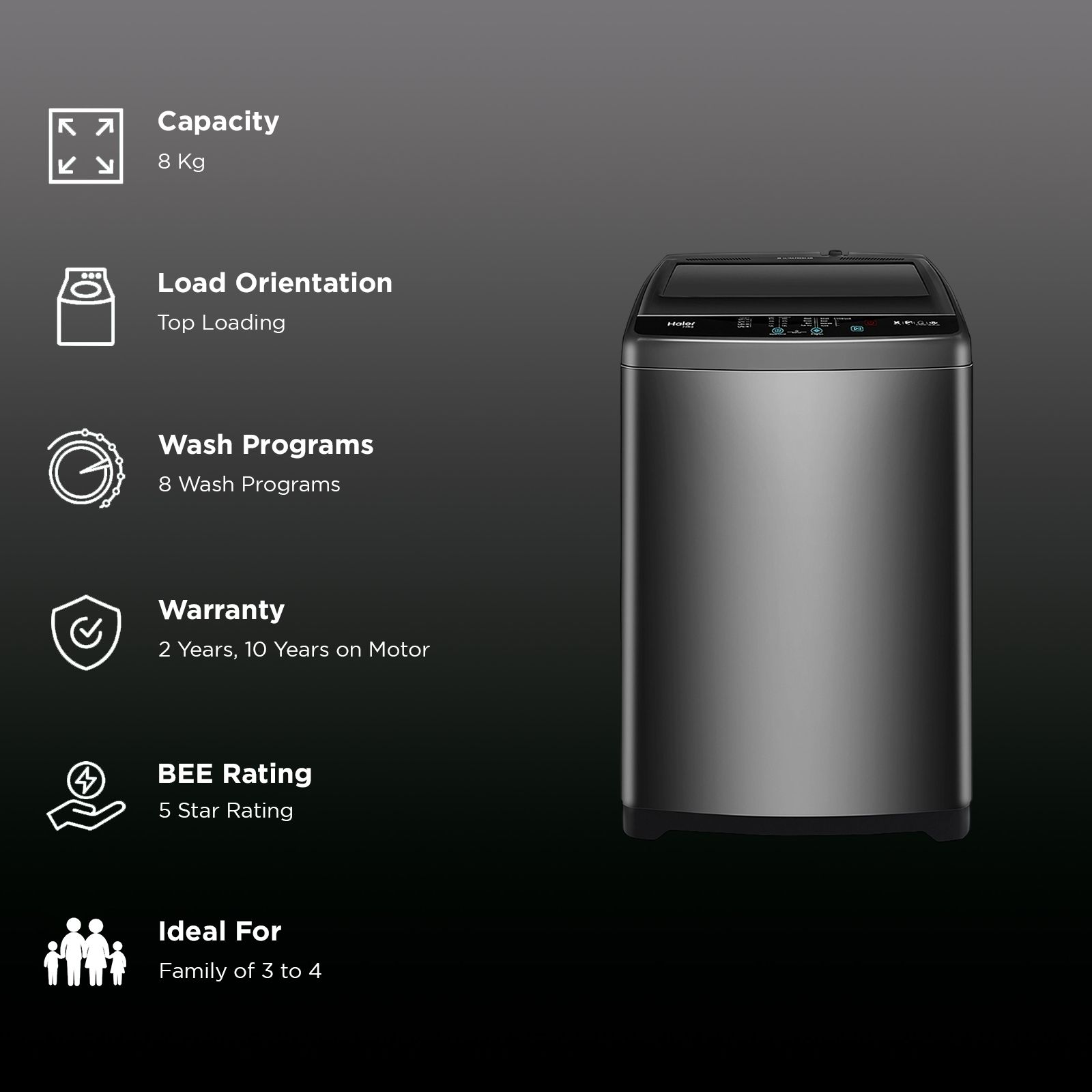 Haier 8 kg 5 Star Fully Automatic Top Load Washing Machine (HWM80-316BK, Oceanus Wave Drum, Dark Jade Silver)_2