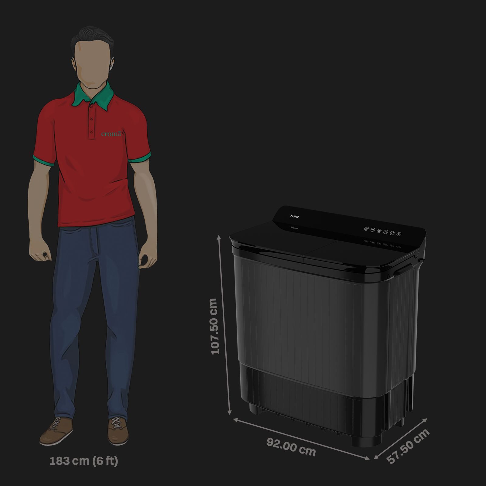 Haier 12 kg 5 Star Semi Automatic Washing Machine with Magic Filter (178, HTW120-178BK, Black)_2