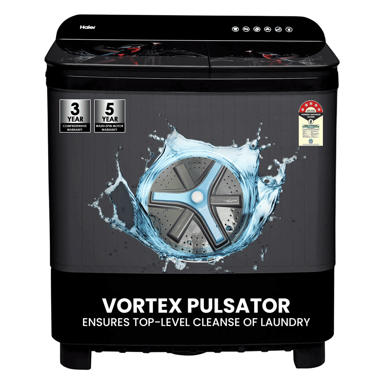 Haier 11 kg 5 Star Semi Automatic Washing Machine with Softfall Techonology (HTW110-178FL, Black)_1