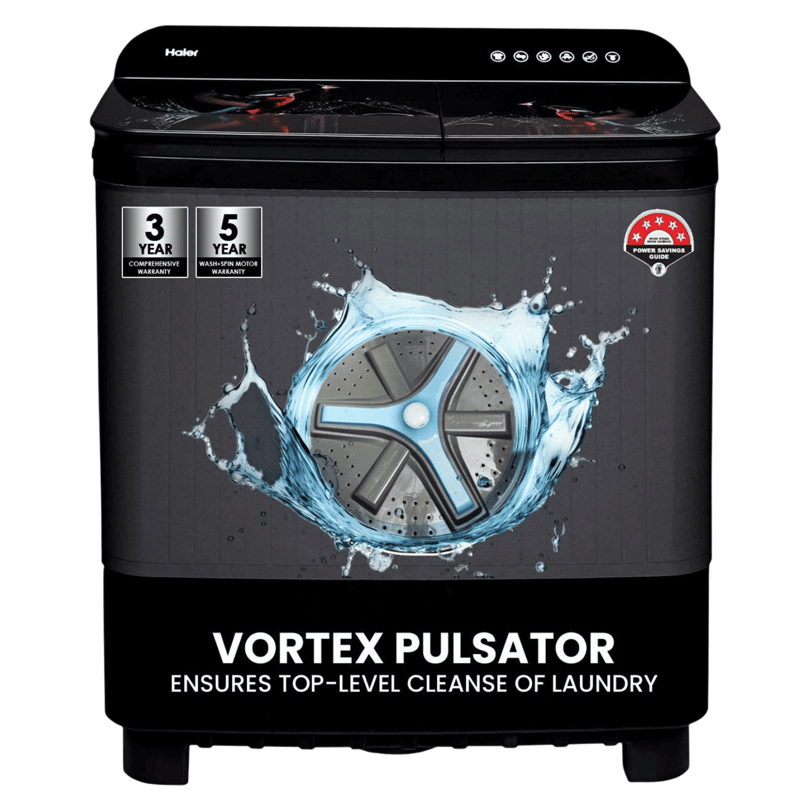 Haier 9 kg Semi Automatic Washing Machine with Softfall Techonology (HTW90-178FL, Black)_1