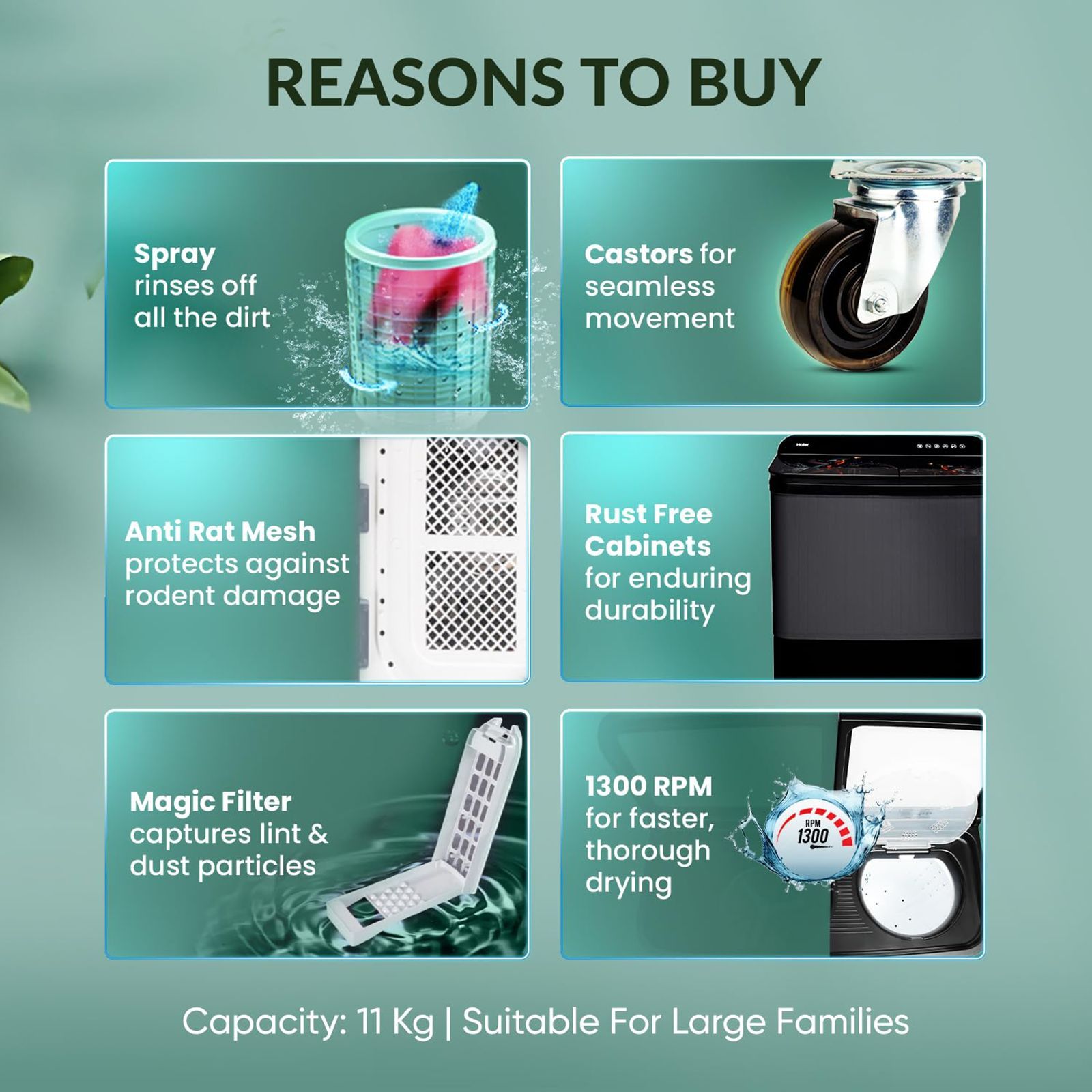 Haier 9 kg Semi Automatic Washing Machine with Softfall Techonology (HTW90-178FL, Black)_14