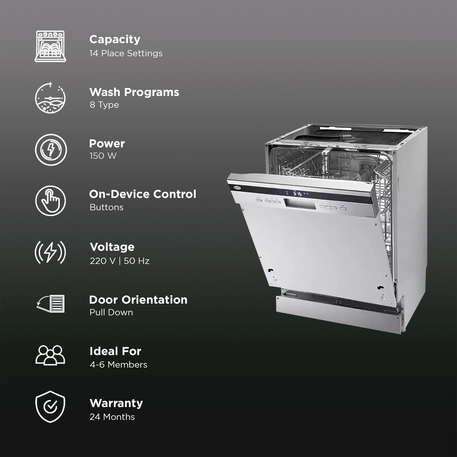 KAFF KDW BIN 60 Intra 14 Place Settings Built-in Dishwasher with Three Stage Filtration (No Pre-rinse Required, Stainless Steel)_3