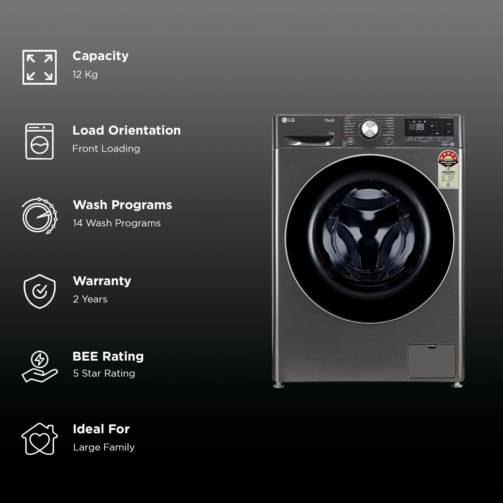 LG 12 kg 5 Star Wi-Fi Inverter Fully Automatic Front Load Washing Machine (FHP1412Z9B.APBQEIL, AI Direct Drive, Platinum Black) LG 12 kg 5 Star Wi-Fi Inverter Fully Automatic Front Load Washing Machine (FHP1412Z9B.APBQEIL, AI Direct Drive, Platinum Black)_3
