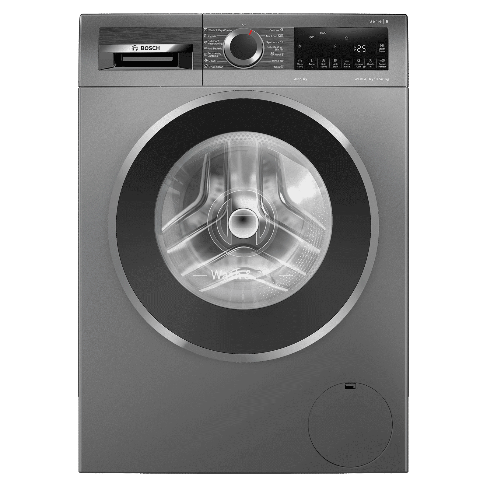 BOSCH 10.5/6 kg 5 Star Inverter Fully Automatic Front Load Washer Dryer (Series 6, WNA2E4UCIN, Inbuilt Heater, Grey) BOSCH 10.5/6 kg 5 Star Inverter Fully Automatic Front Load Washer Dryer (Series 6, WNA2E4UCIN, Inbuilt Heater, Grey)_1