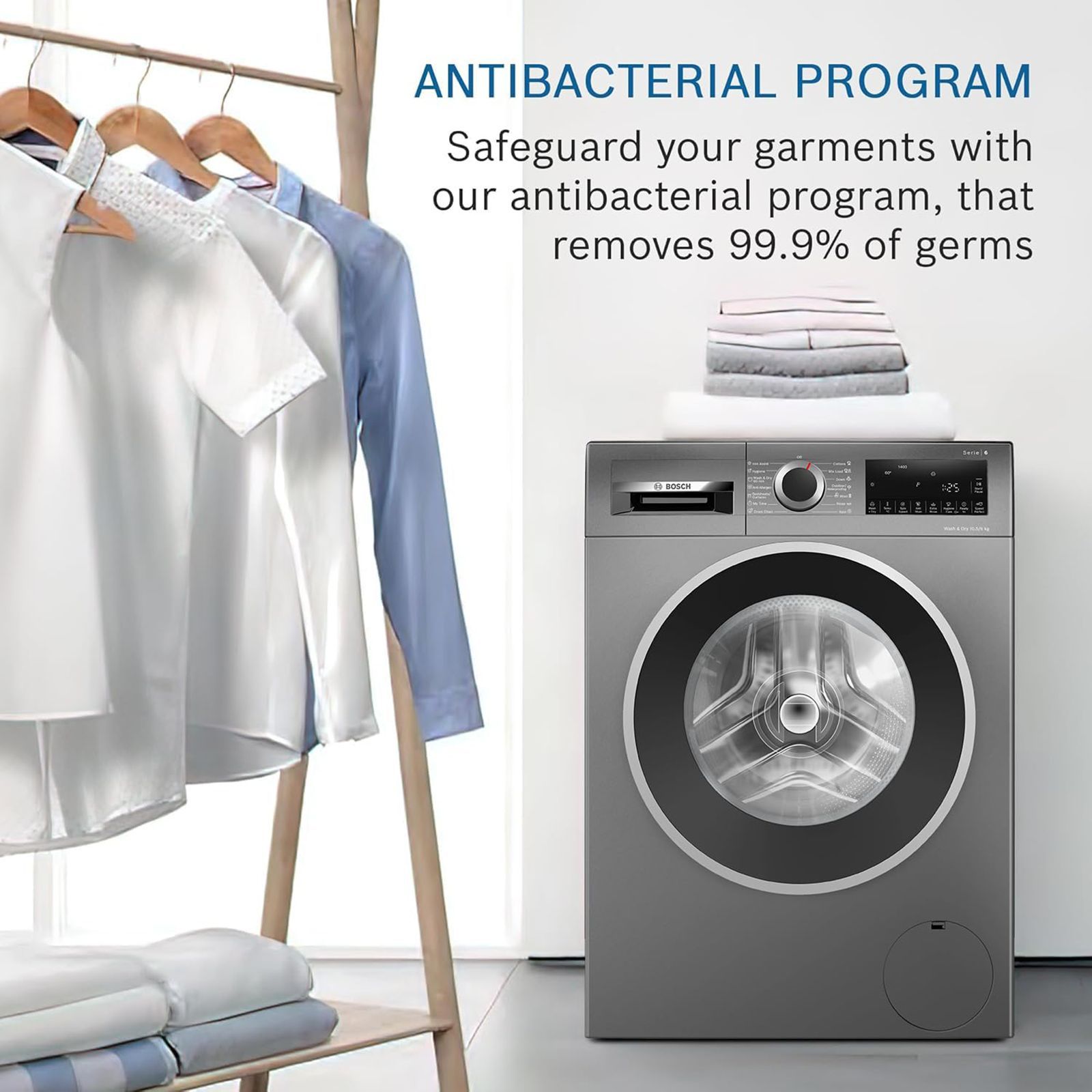 BOSCH 10.5/6 kg 5 Star Inverter Fully Automatic Front Load Washer Dryer (Series 6, WNA2E4UCIN, Inbuilt Heater, Grey)_10