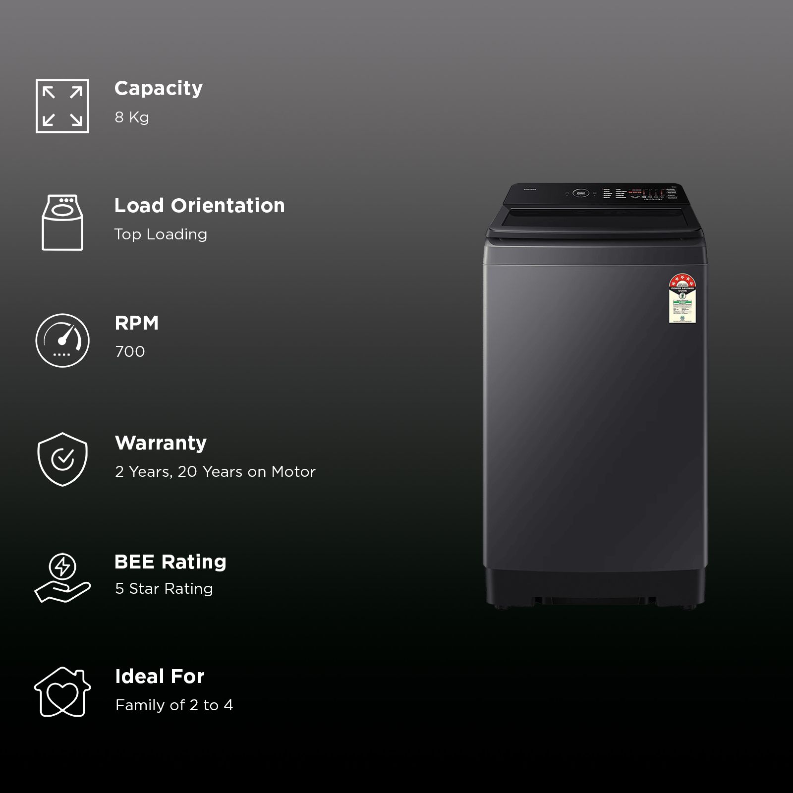 SAMSUNG 8 kg 5 Star Wi-Fi Inverter Fully Automatic Top Load Washing Machine (WA80F08S2CTL, AI VRT+ Technology, Deep Charcoal)_3