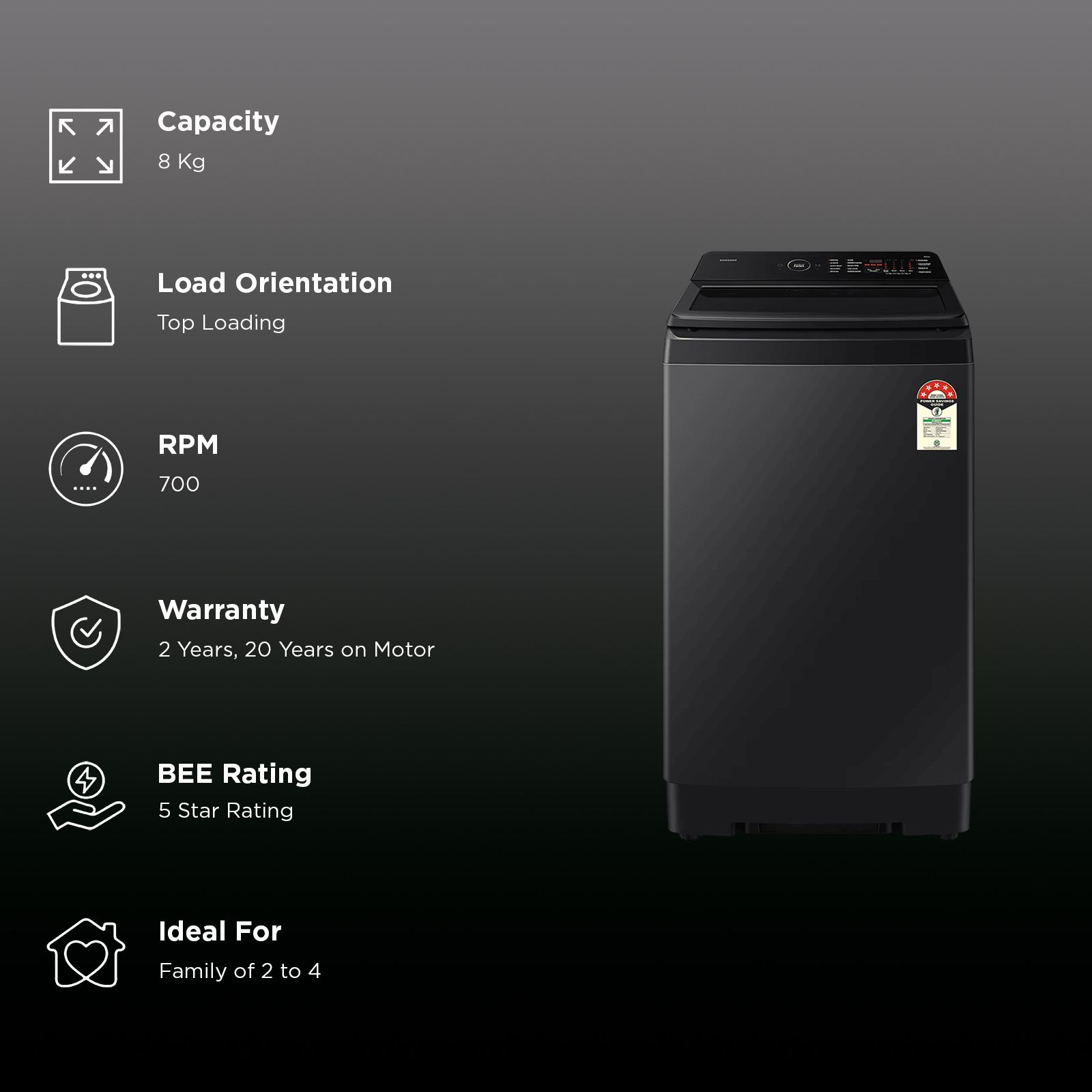 SAMSUNG 8 kg 5 Star Wi-Fi Inverter Fully Automatic Top Load Washing Machine (WA80F08E2BTL, AI VRT+ Technology, Black Caviar)_3