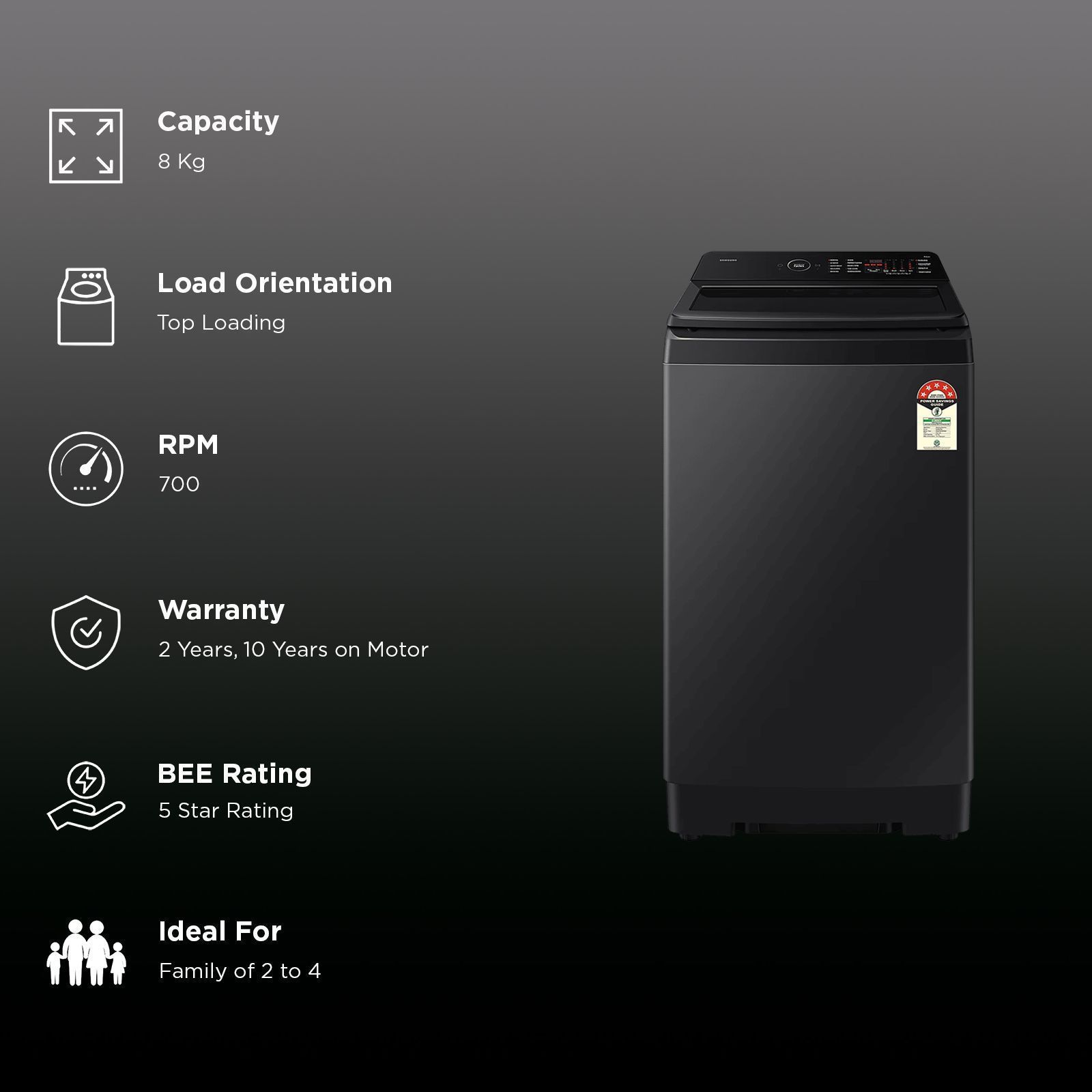 SAMSUNG 8 kg 5 Star Wi-Fi Inverter Fully Automatic Top Load Washing Machine (WA80F08E2BTL, AI VRT+ Technology, Black Caviar)_3