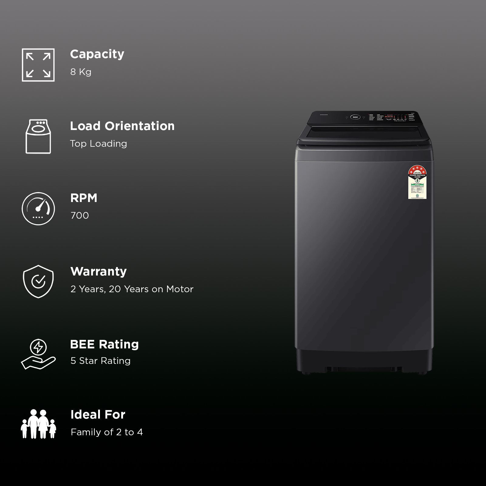 SAMSUNG 8 kg 5 Star Wi-Fi Inverter Fully Automatic Top Load Washing Machine (WA80F08S2BTL, AI VRT+ Technology, Black Caviar)_3