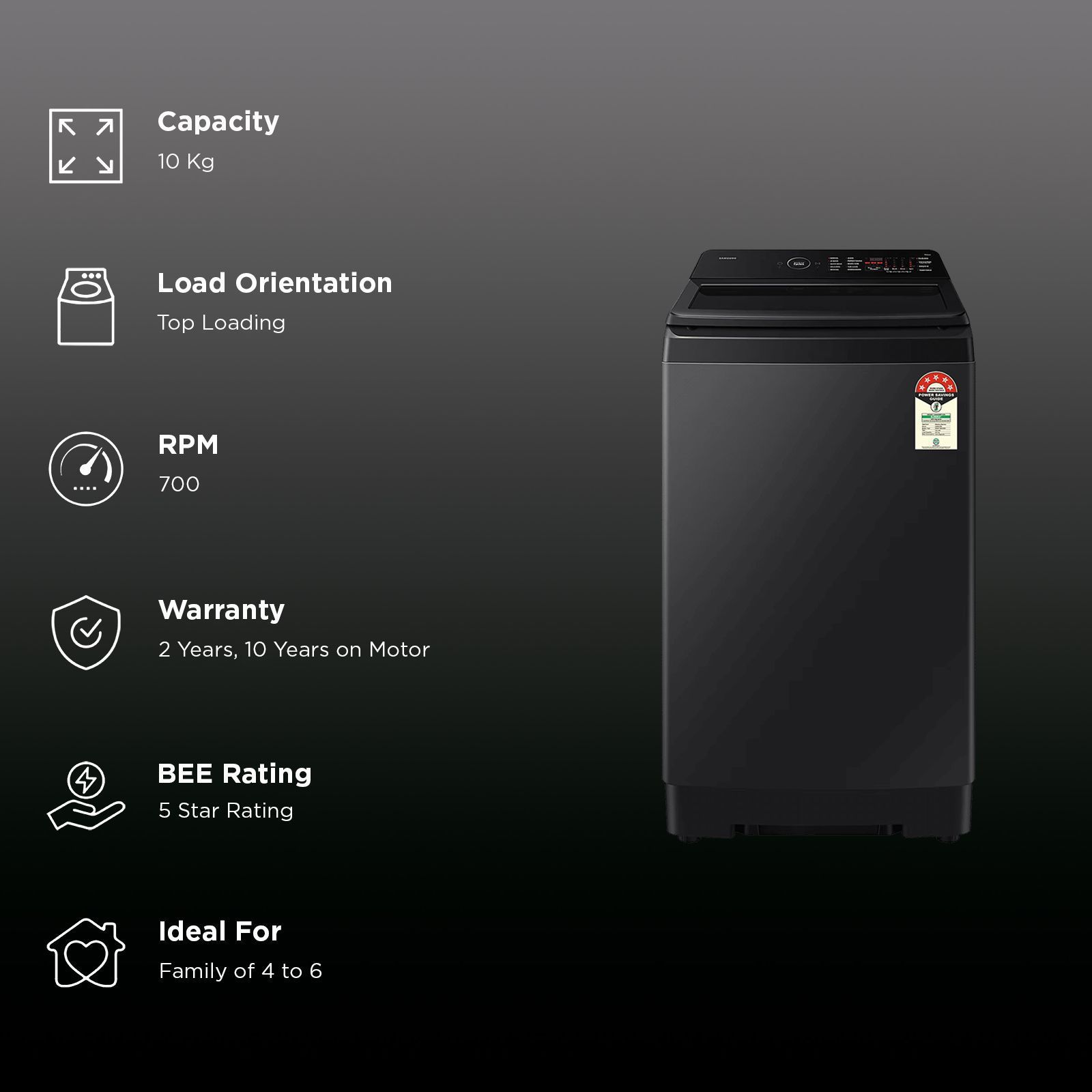 SAMSUNG 10 kg 5 Star Wi-Fi Inverter Fully Automatic Top Load Washing Machine (WA80F10E2CTL, AI VRT+ Technology, Deep Charcoal) SAMSUNG 10 kg 5 Star Wi-Fi Inverter Fully Automatic Top Load Washing Machine (WA80F10E2CTL, AI VRT+ Technology, Deep Charcoal)_3