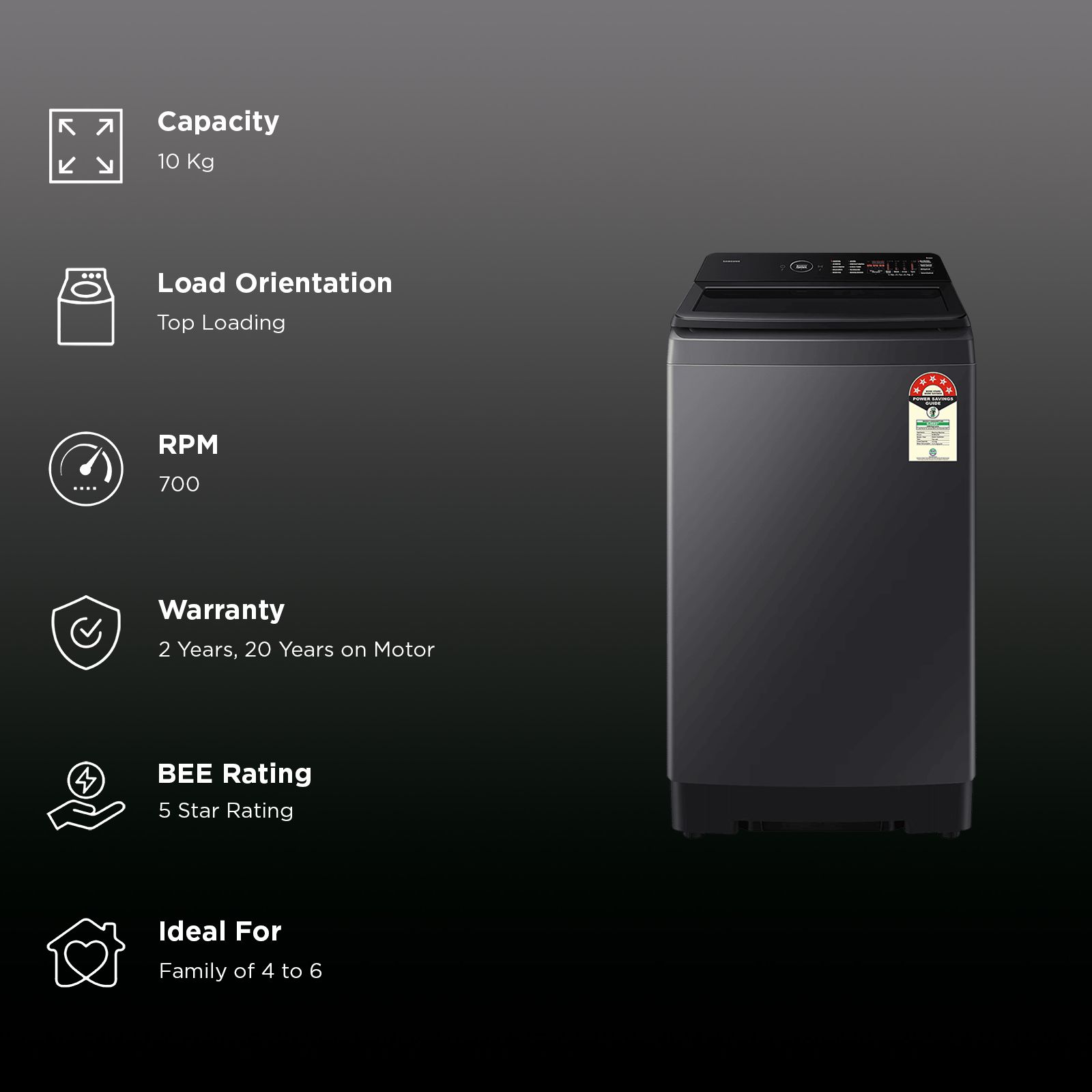 SAMSUNG 10 kg 5 Star Wi-Fi Inverter Fully Automatic Top Load Washing Machine (WA80F10S2BTL, AI VRT+ Technology, Black Caviar)_3