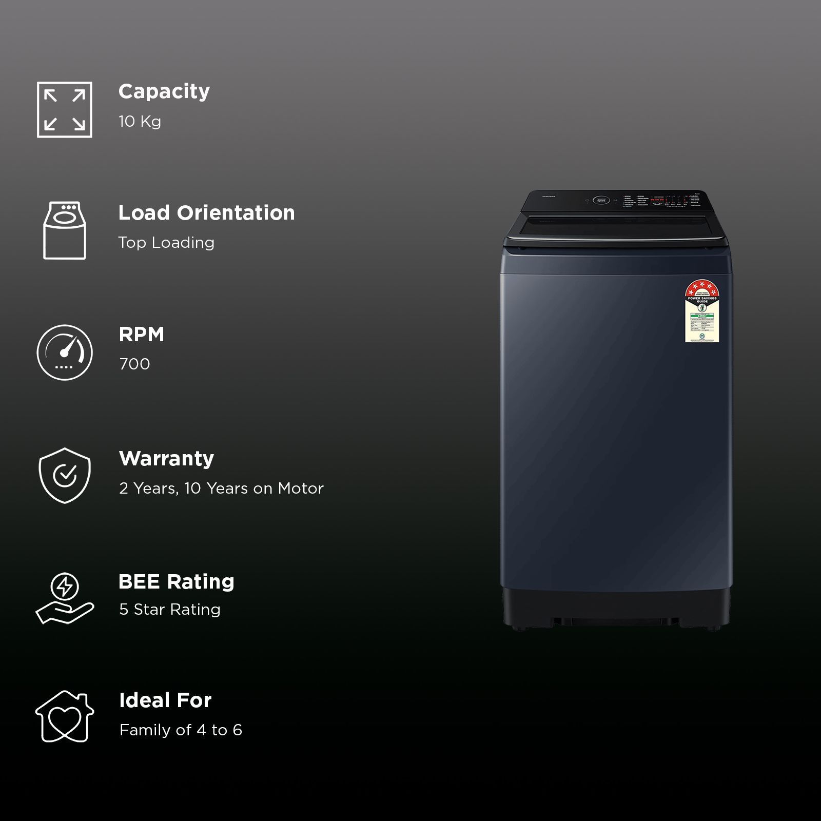 SAMSUNG 10 kg 5 Star Wi-Fi Inverter Fully Automatic Top Load Washing Machine (WA80F10B3NTL, AI VRT+ Technology, Brushed Navy)_3