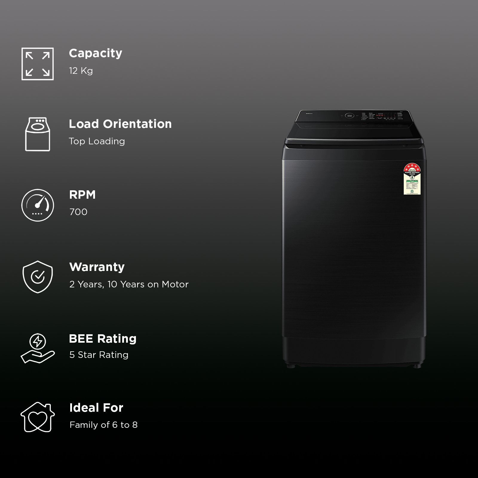 SAMSUNG 12 kg 5 Star Wi-Fi Inverter Fully Automatic Top Load Washing Machine (WA80F12B6BTL, AI VRT+ Technology, Black Caviar)_3