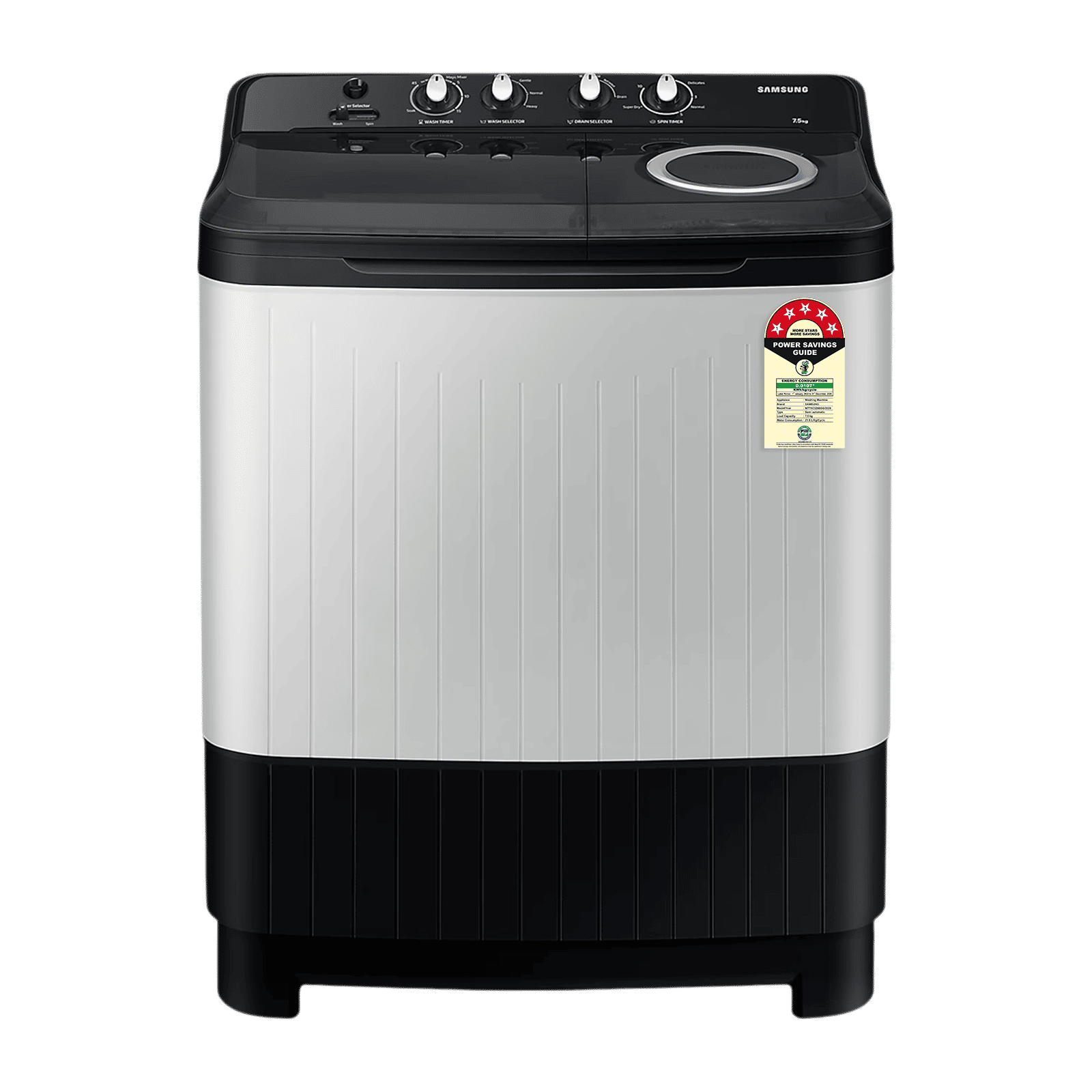 SAMSUNG 7.5 kg 5 Star Semi Automatic Washing Machine with Hexa Storm Pulsator (WT75C3200GG, Black)_1