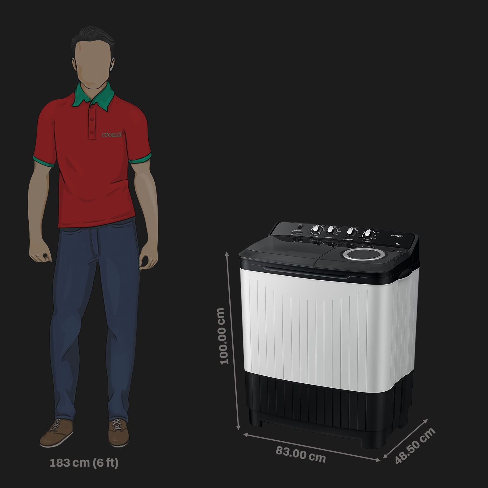 SAMSUNG 7.5 kg 5 Star Semi Automatic Washing Machine with Hexa Storm Pulsator (WT75C3200GG, Black)_3