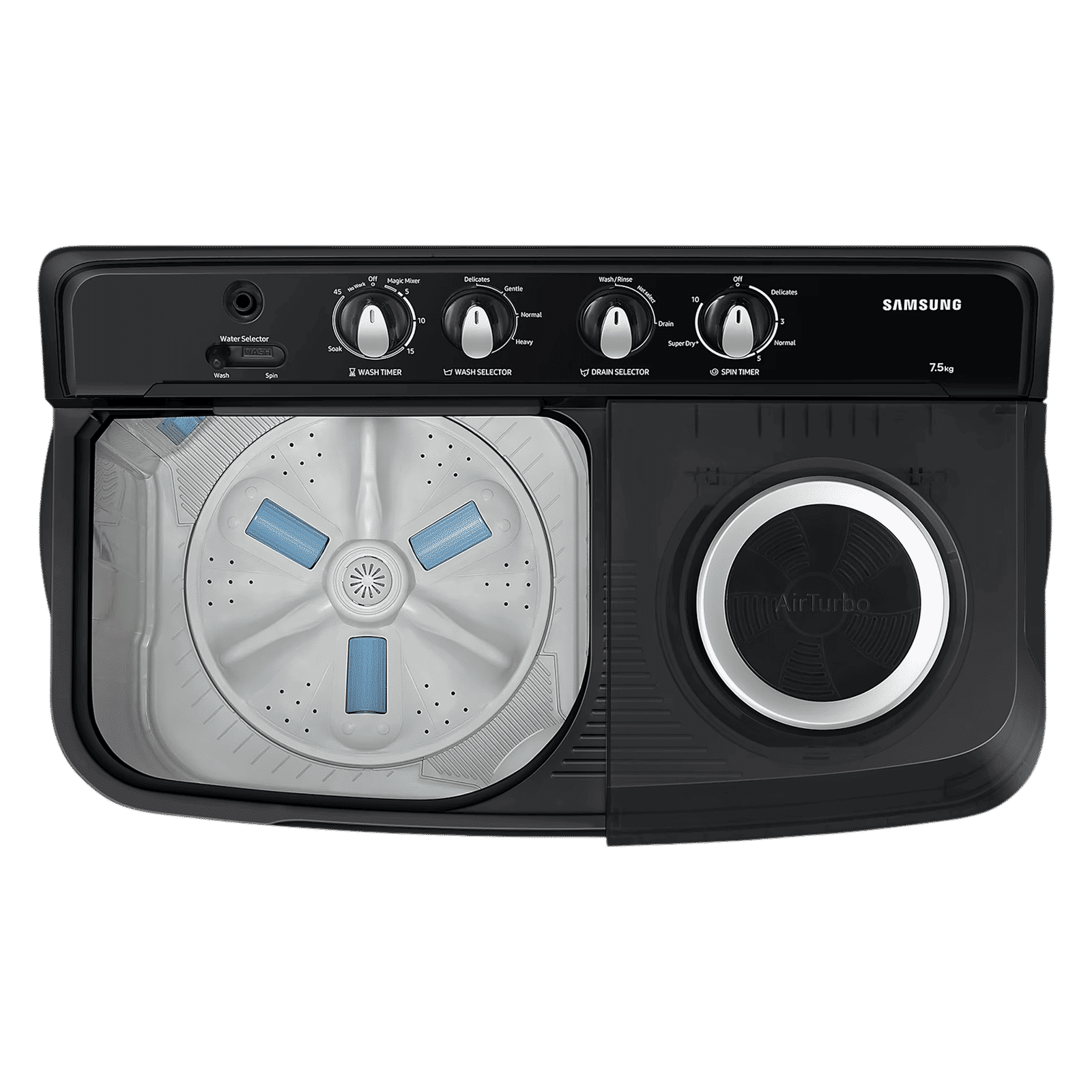 SAMSUNG 7.5 kg 5 Star Semi Automatic Washing Machine with Hexa Storm Pulsator (WT75C3200GG, Black)_6