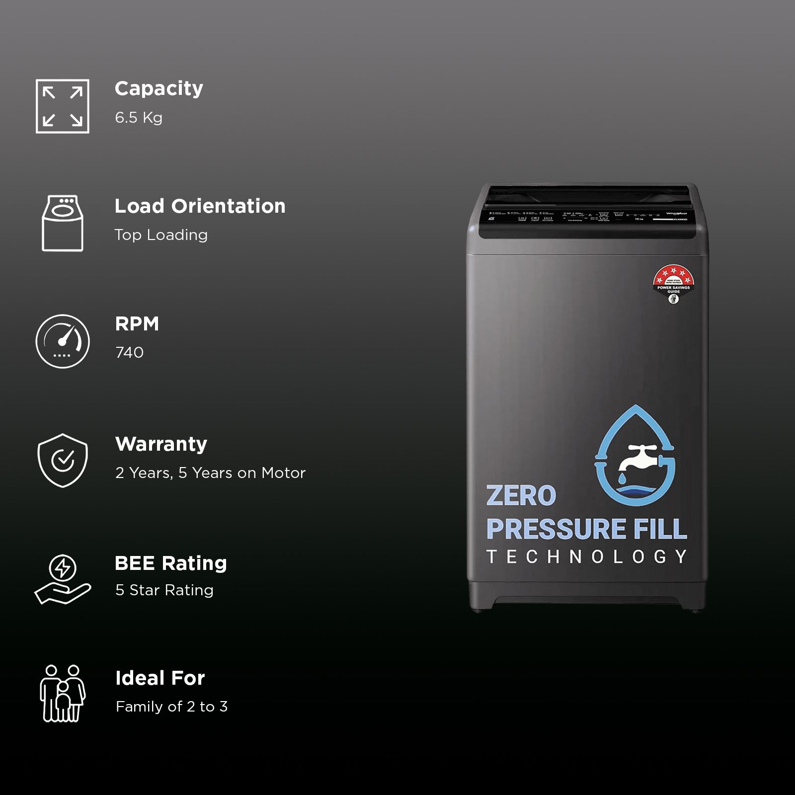 Whirlpool 6.5 kg 5 Star Fully Automatic Top Load Washing Machine (Magic Clean, 31659, 6th Sense Technology, Grey)_3