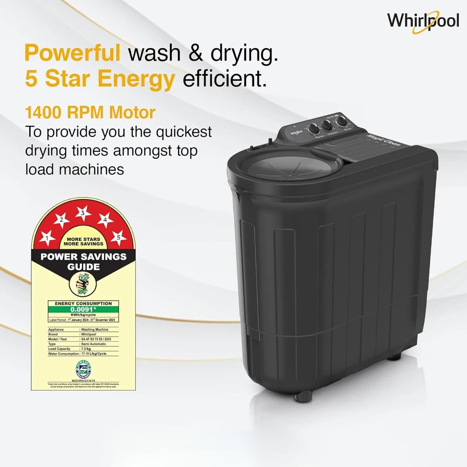 Whirlpool 7.5 kg 5 Star Semi Automatic Washing Machine with In built Scrubber (Magic Clean, 30291, Grey)_6