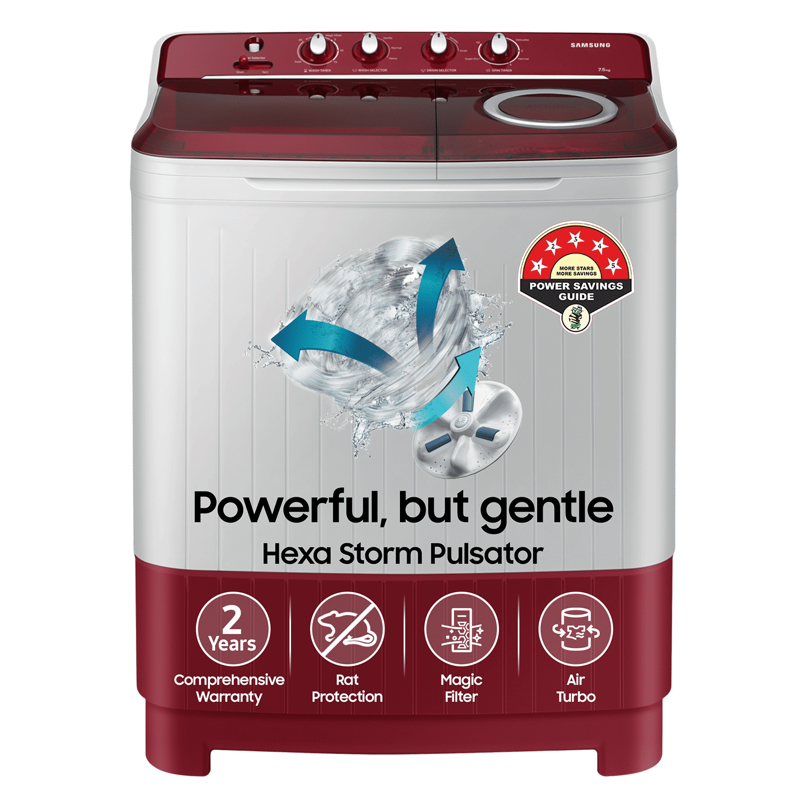 SAMSUNG 7.5 kg 5 Star Semi Automatic Washing Machine with Rat Protection (WT75B3200RR/TL, Dark Grey)_1