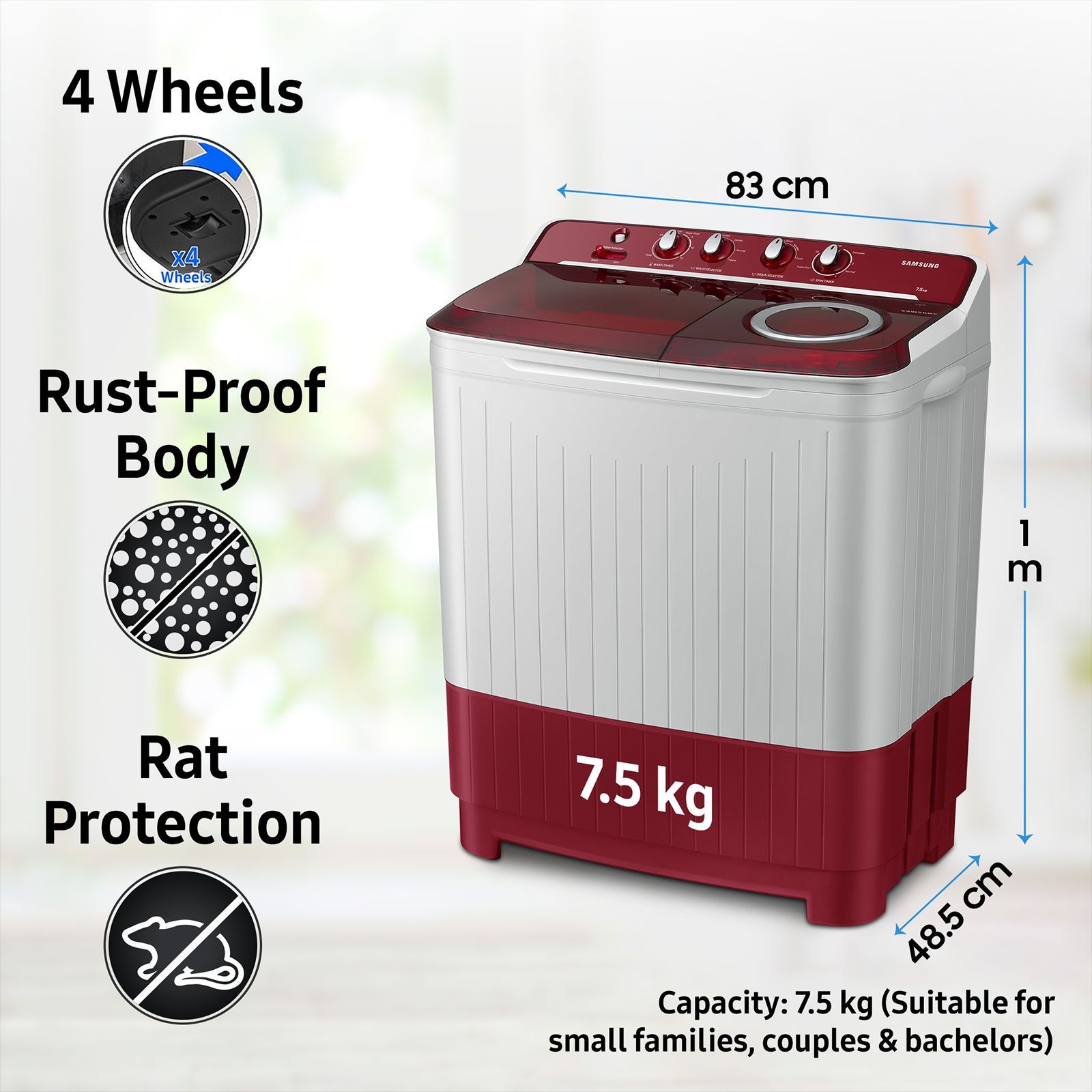 SAMSUNG 7.5 kg 5 Star Semi Automatic Washing Machine with Rat Protection (WT75B3200RR/TL, Dark Grey)_10