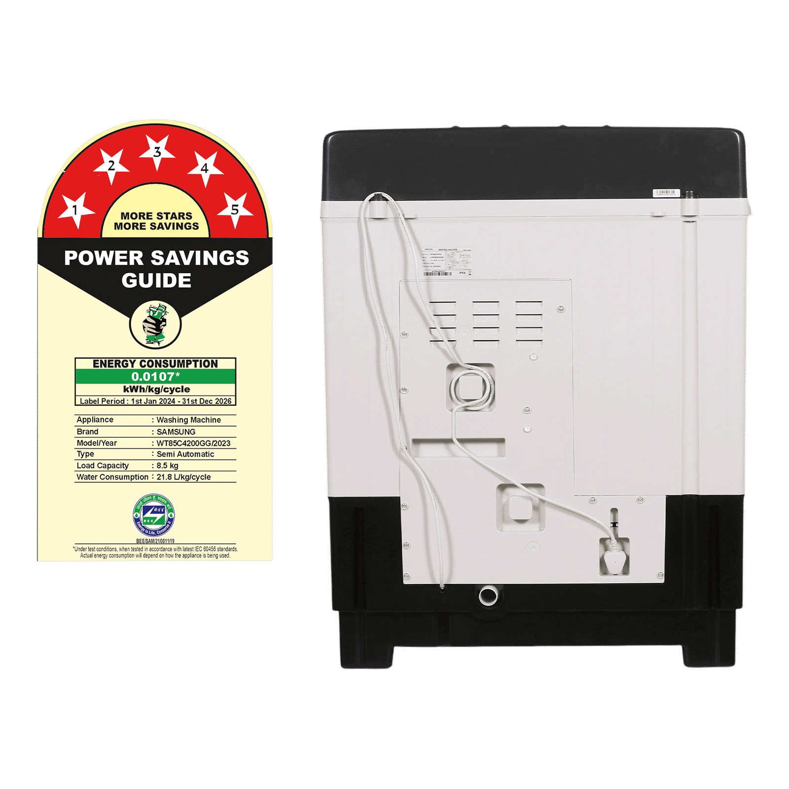 SAMSUNG 8.5 kg 5 Star Semi Automatic Washing Machine with Rat Protection (WT75B3200RR/TL, Dark Grey)_9