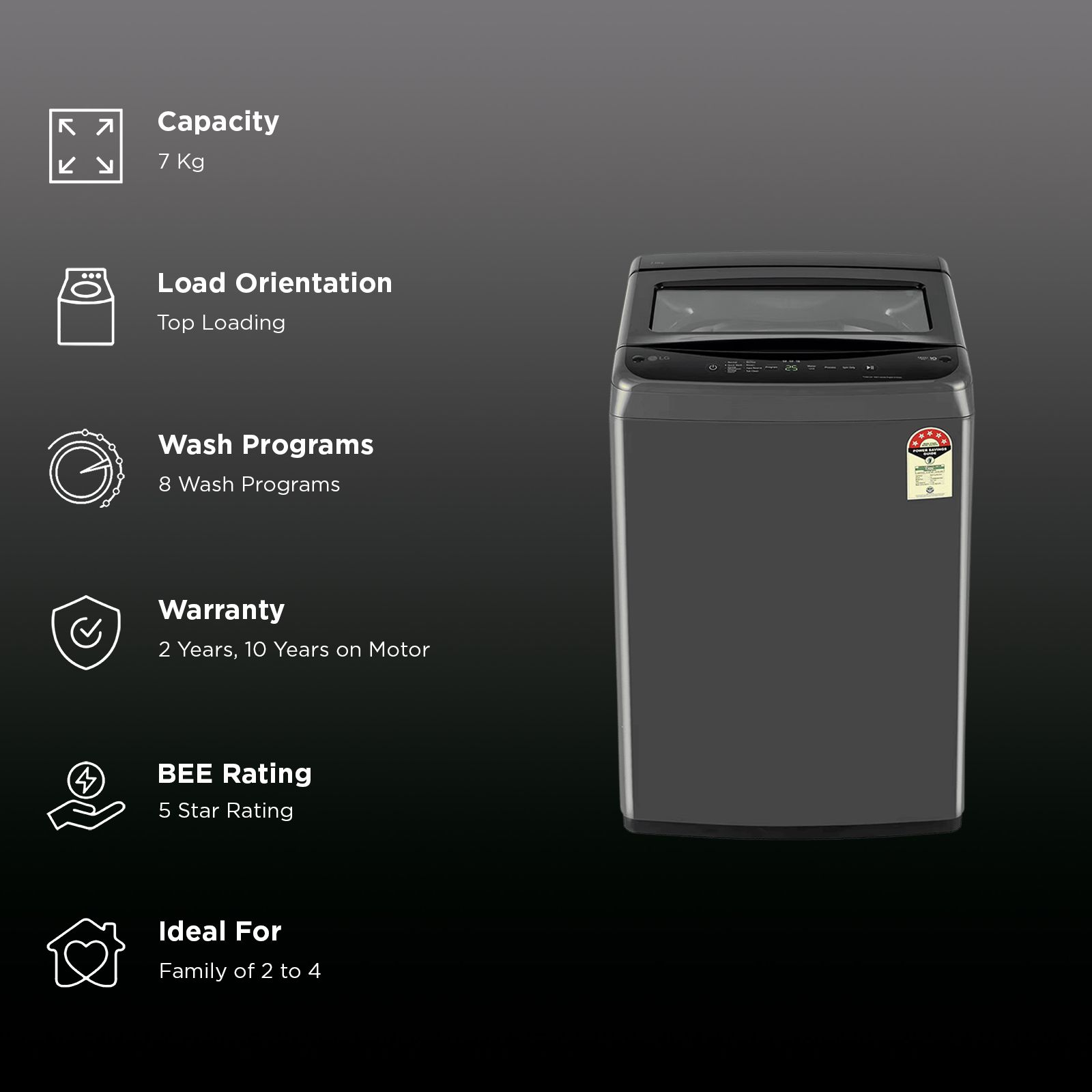 LG 7 kg 5 Star Inverter Fully Automatic Top Load Washing Machine (T70VBMB4ZD.ABMQEIL, Smart Diagnosis, Middle Black)_2